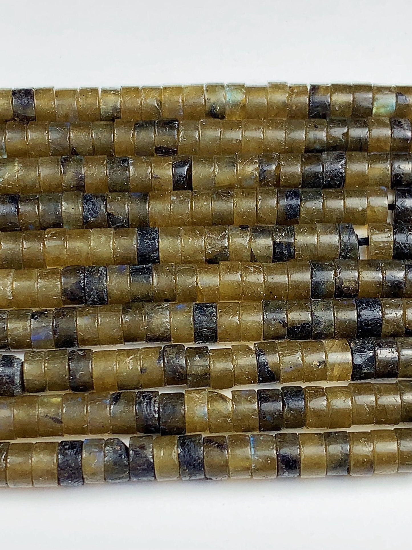 2x4mm Natural Blue Olive Green Brown Labradorite Heishi Disc Beads 15" Strand