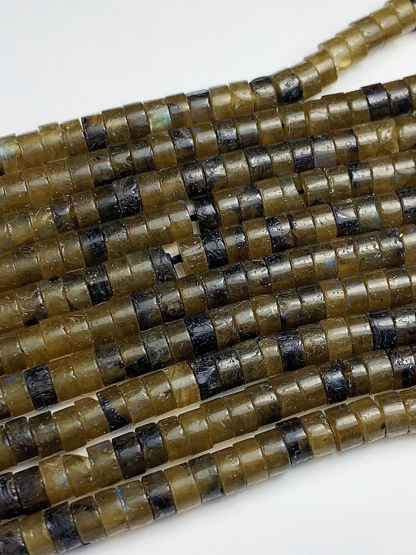 2x4mm Natural Blue Olive Green Brown Labradorite Heishi Disc Beads 15" Strand