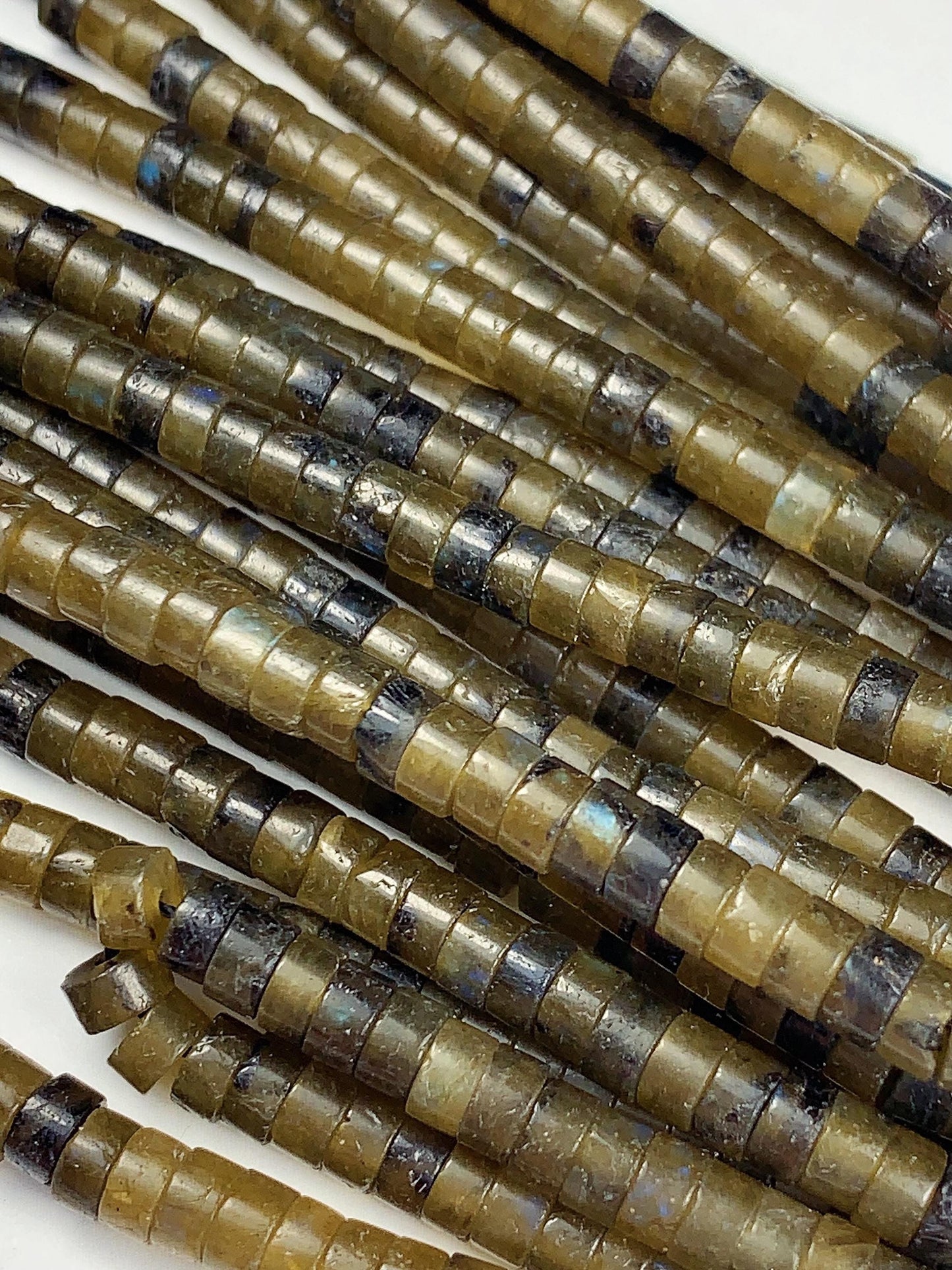 2x4mm Natural Blue Olive Green Brown Labradorite Heishi Disc Beads 15" Strand
