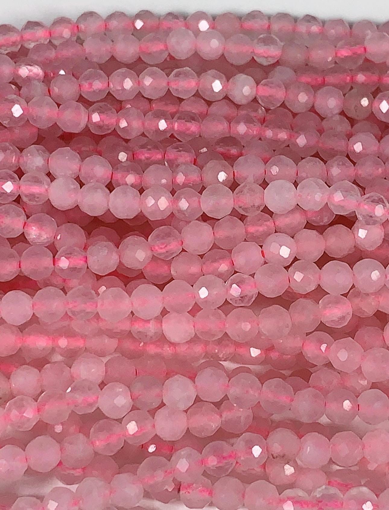 AAA Natural Cream Pink Rose Quartz Faceted Round Beads Gemstone Strand (15.5")