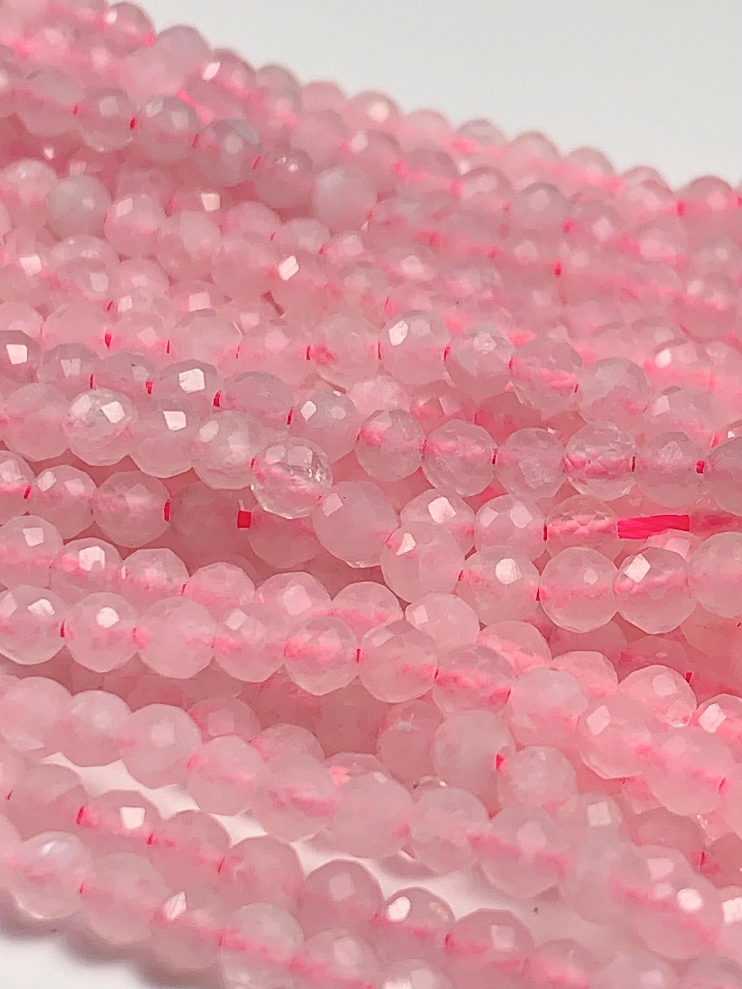 AAA Natural Cream Pink Rose Quartz Faceted Round Beads Gemstone Strand (15.5")