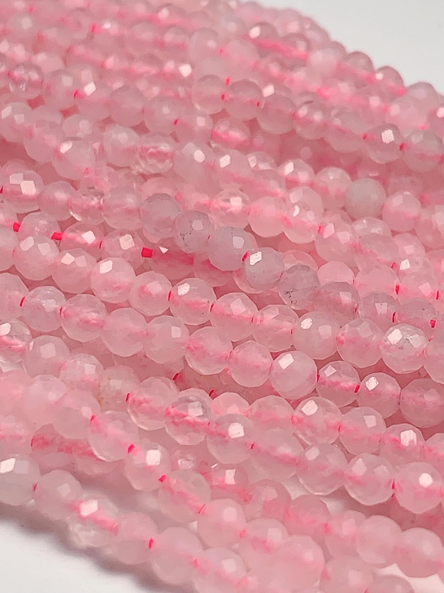 AAA Natural Cream Pink Rose Quartz Faceted Round Beads Gemstone Strand (15.5")