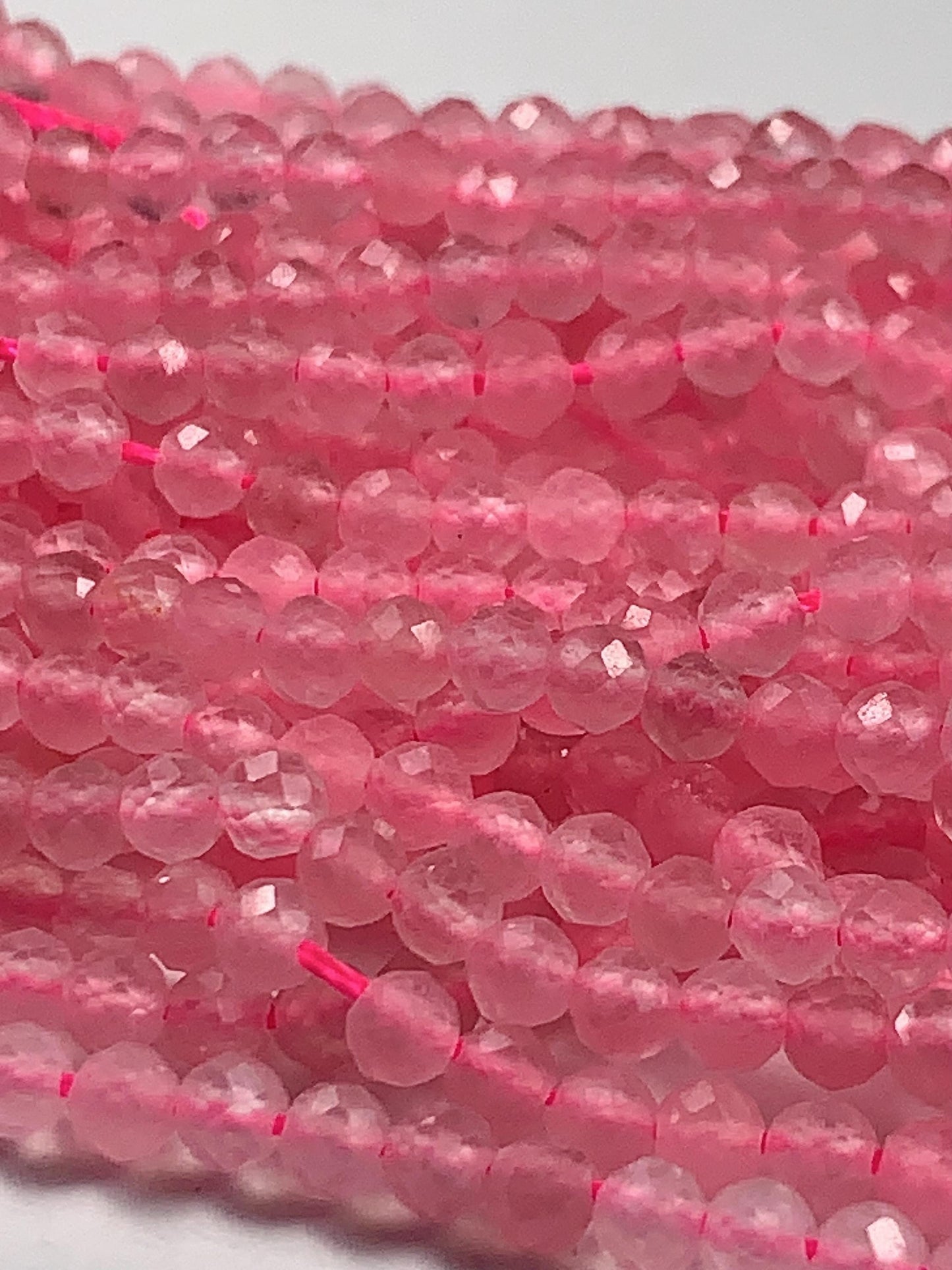 AAA Natural Soft Translucent Rich Pink Rose Quartz Faceted Round Beads Gemstone Strand (15.5")