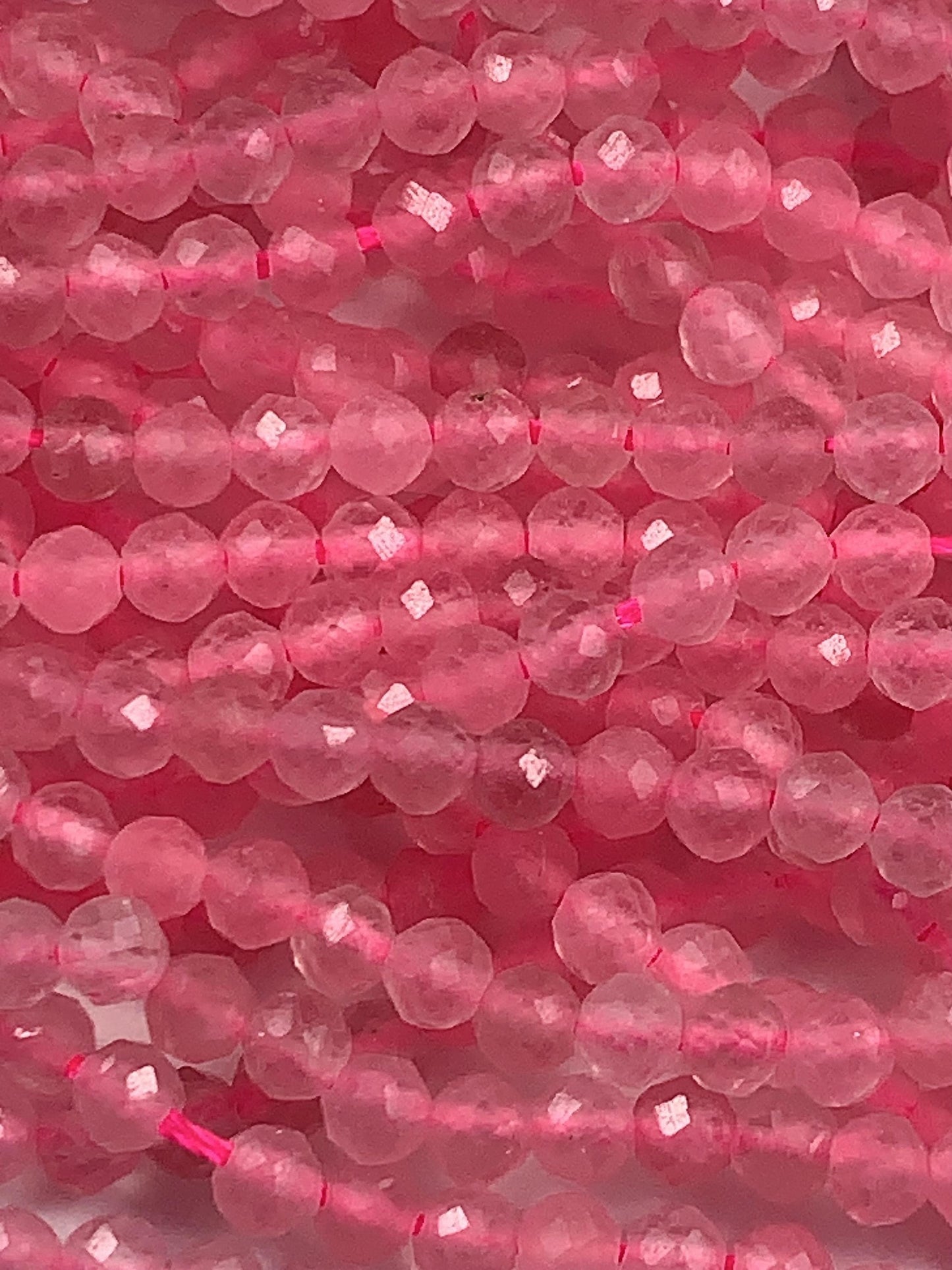 AAA Natural Soft Translucent Rich Pink Rose Quartz Faceted Round Beads Gemstone Strand (15.5")
