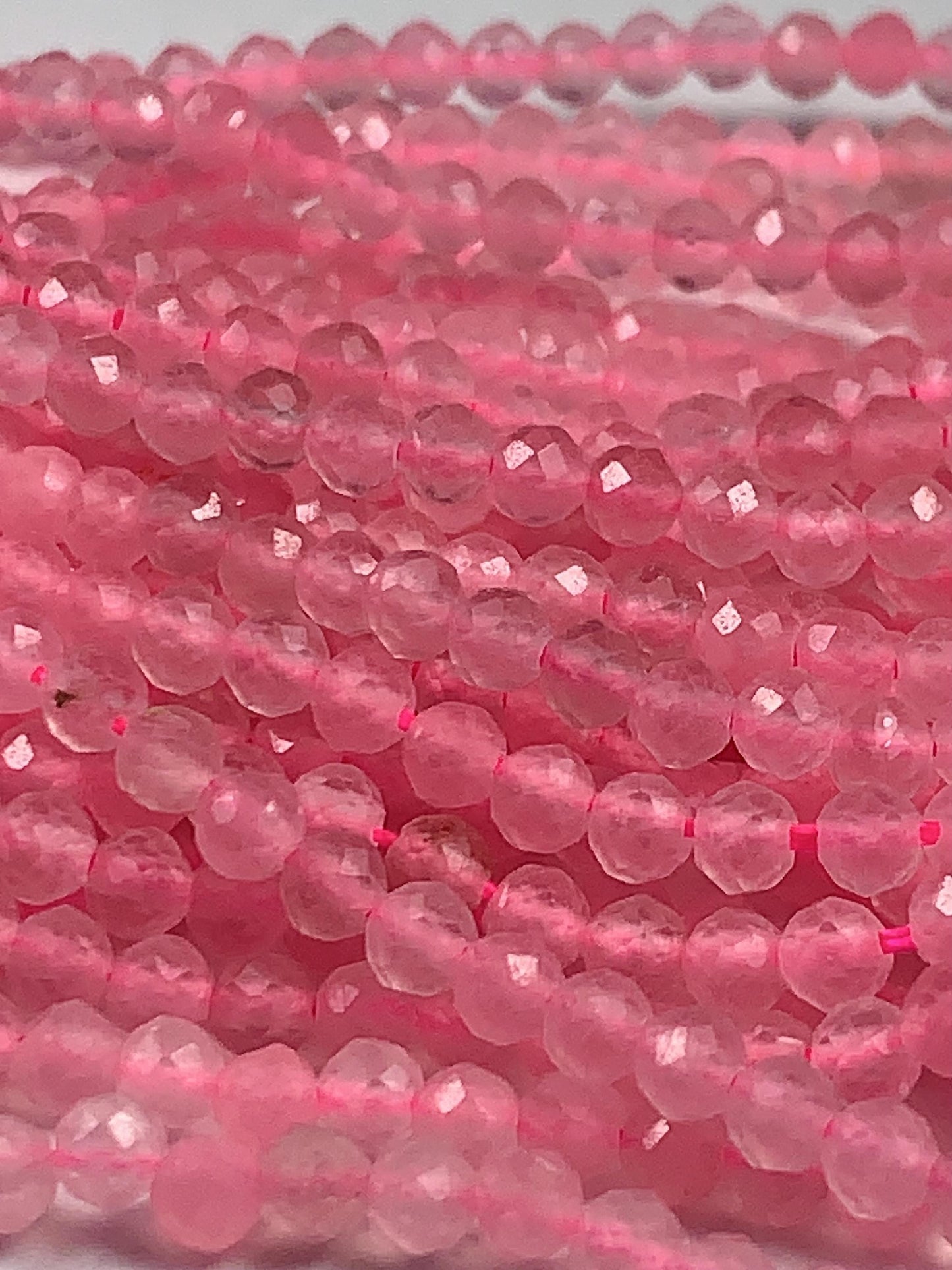 AAA Natural Soft Translucent Rich Pink Rose Quartz Faceted Round Beads Gemstone Strand (15.5")