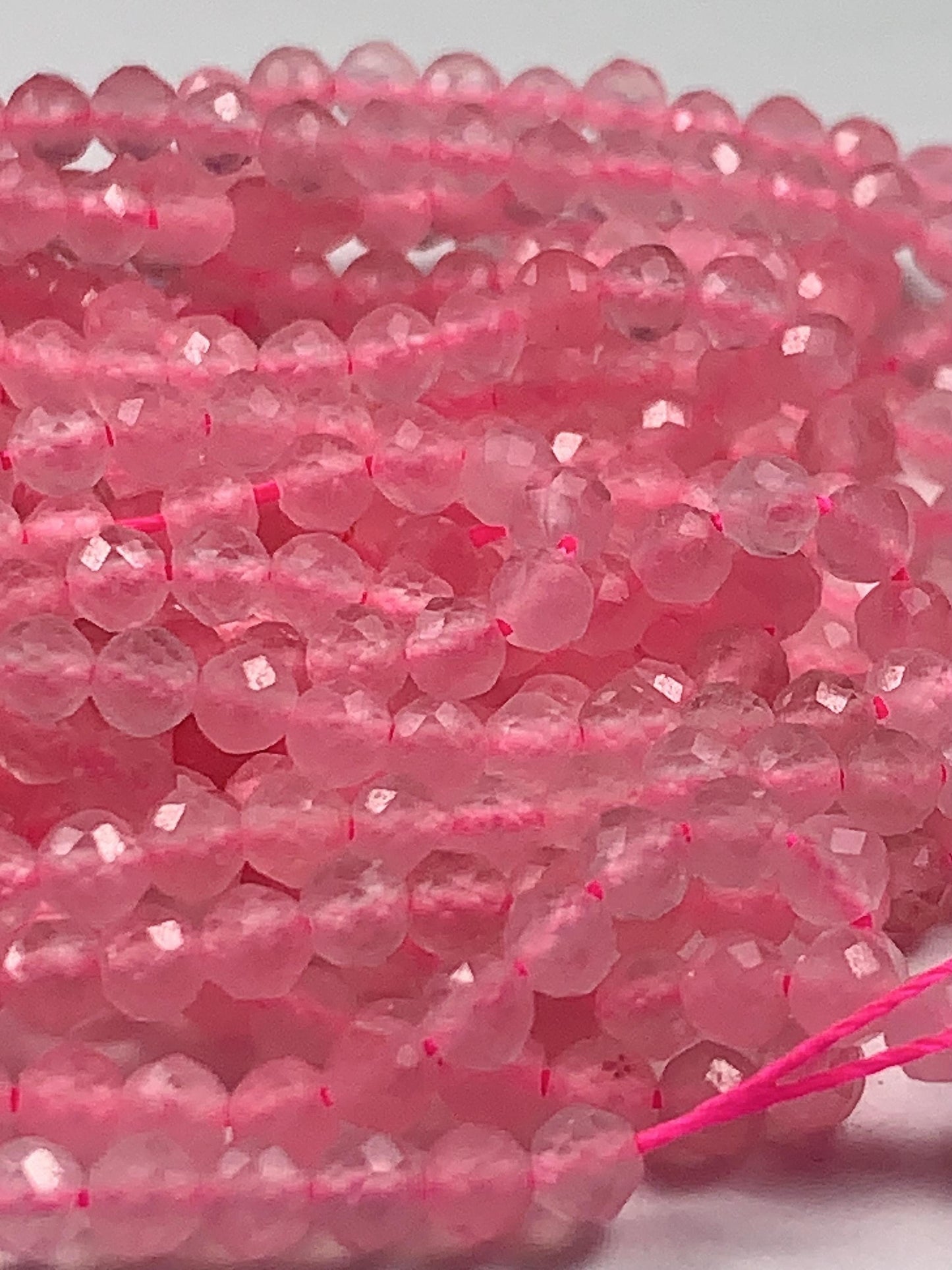 AAA Natural Soft Translucent Rich Pink Rose Quartz Faceted Round Beads Gemstone Strand (15.5")