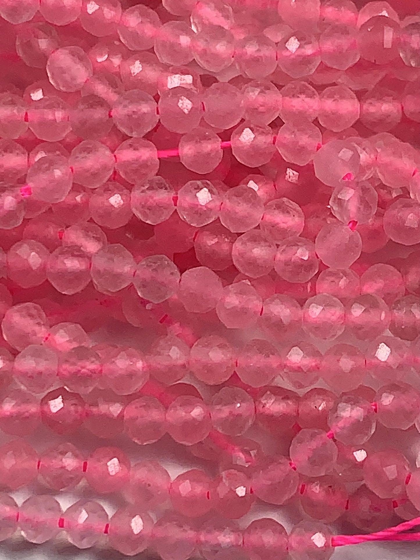 AAA Natural Soft Translucent Rich Pink Rose Quartz Faceted Round Beads Gemstone Strand (15.5")