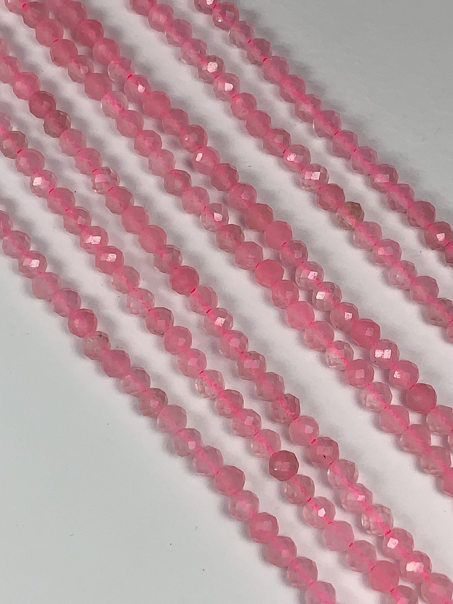 AAA Natural Soft Translucent Rich Pink Rose Quartz Faceted Round Beads Gemstone Strand (15.5")