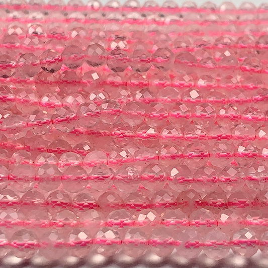 AAA Ttransparent Madagascar Pink Rose Quartz Faceted Round Beads Gemstone Strand 15.5 4mm