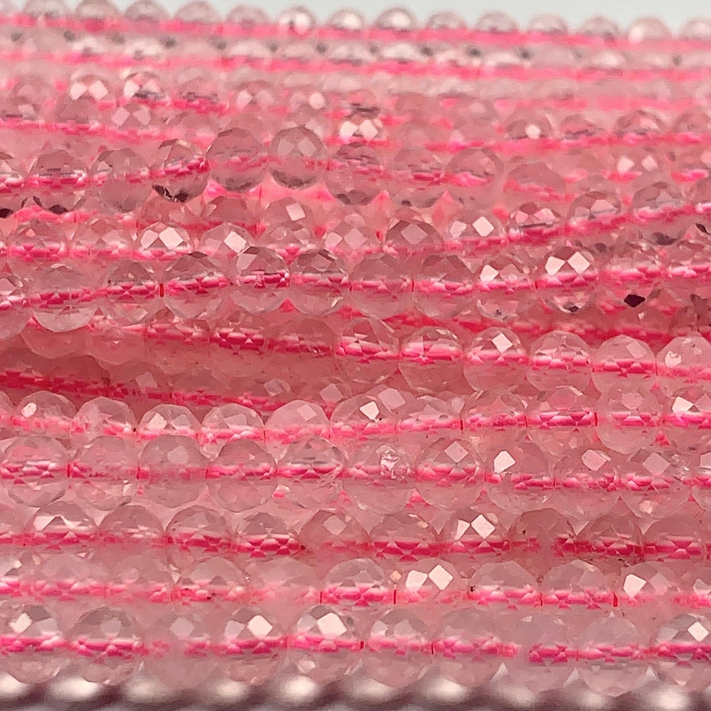 AAA Ttransparent Madagascar Pink Rose Quartz Faceted Round Beads Gemstone Strand 15.5 4mm