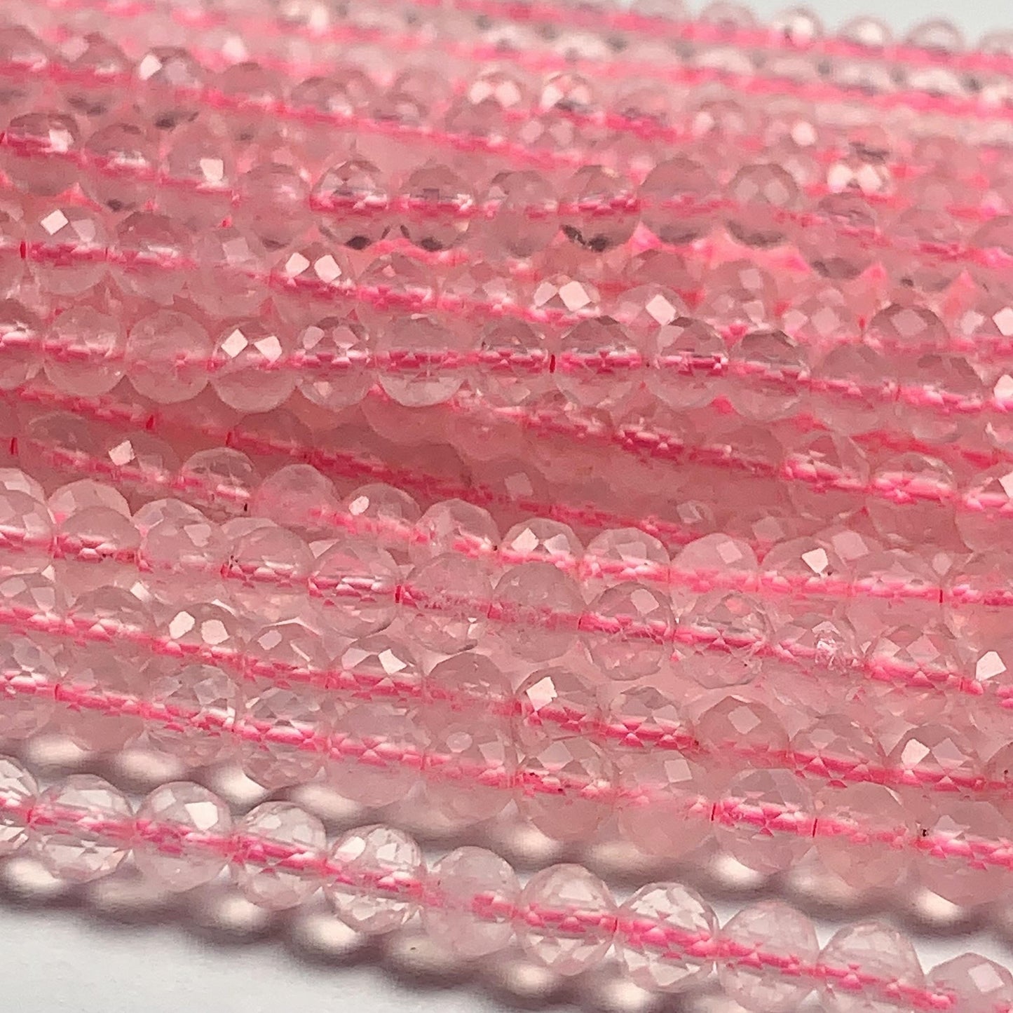 AAA Ttransparent Madagascar Pink Rose Quartz Faceted Round Beads Gemstone Strand 15.5 4mm