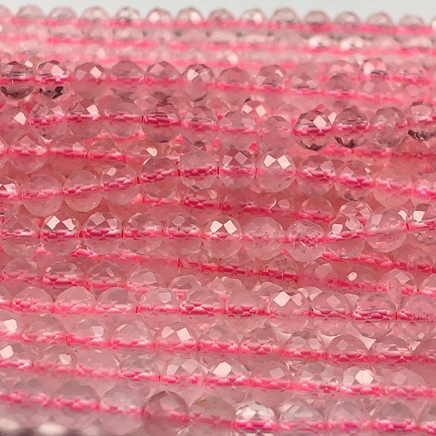 AAA Ttransparent Madagascar Pink Rose Quartz Faceted Round Beads Gemstone Strand 15.5 4mm