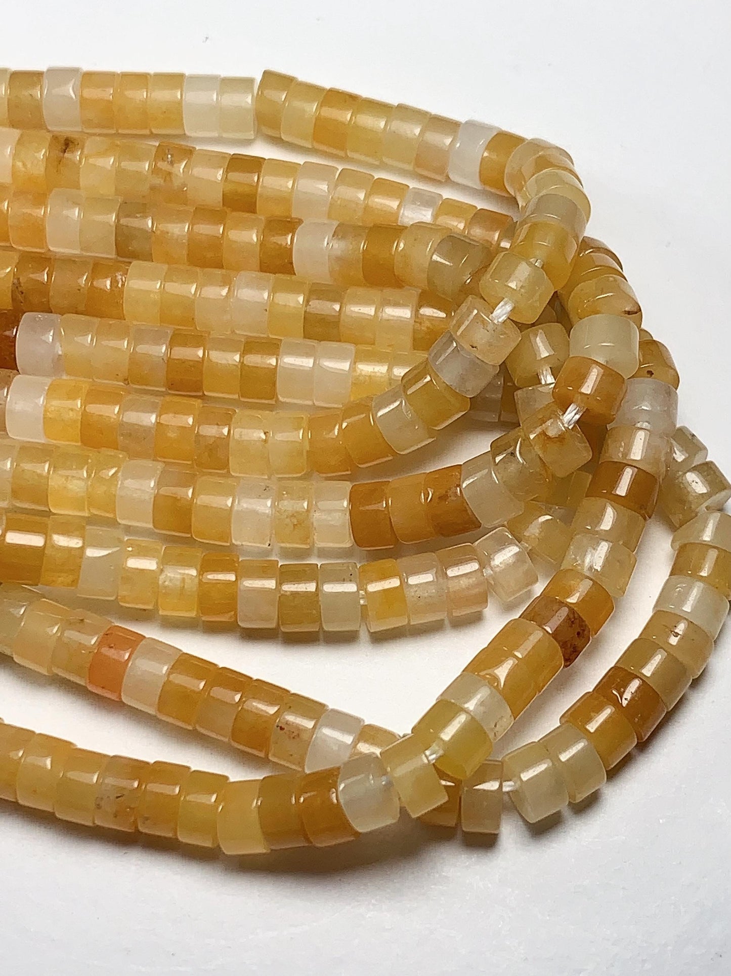 2x4mm oily luster with a hint of translucency Honey Yellow Jade Heishi Disc Beads 15" Strand