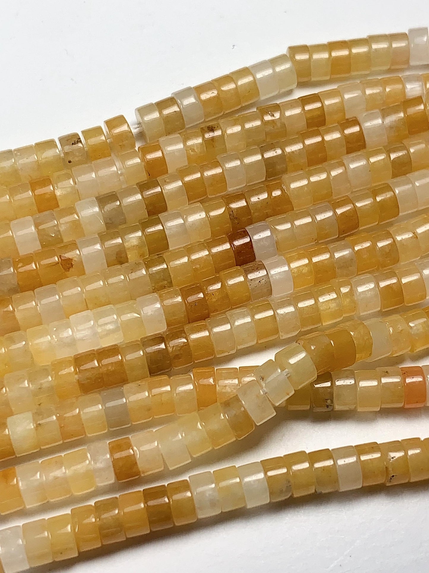 2x4mm oily luster with a hint of translucency Honey Yellow Jade Heishi Disc Beads 15" Strand