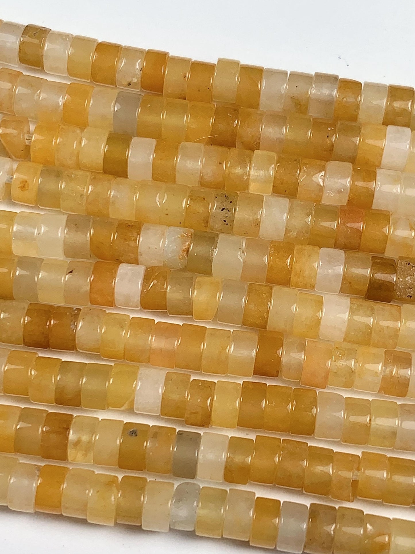 2x4mm oily luster with a hint of translucency Honey Yellow Jade Heishi Disc Beads 15" Strand
