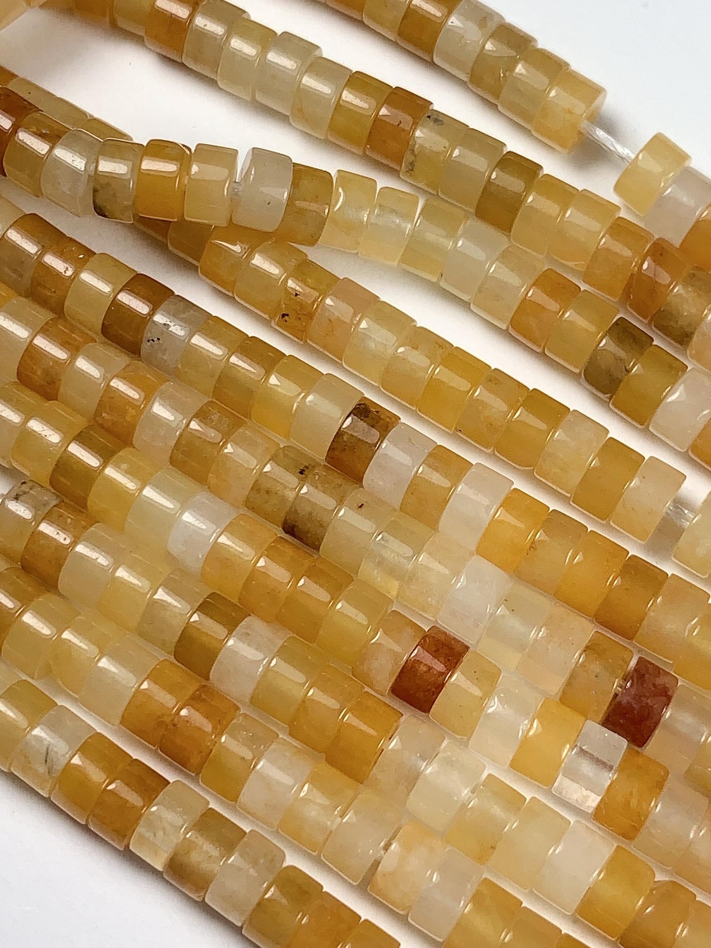 2x4mm oily luster with a hint of translucency Honey Yellow Jade Heishi Disc Beads 15" Strand