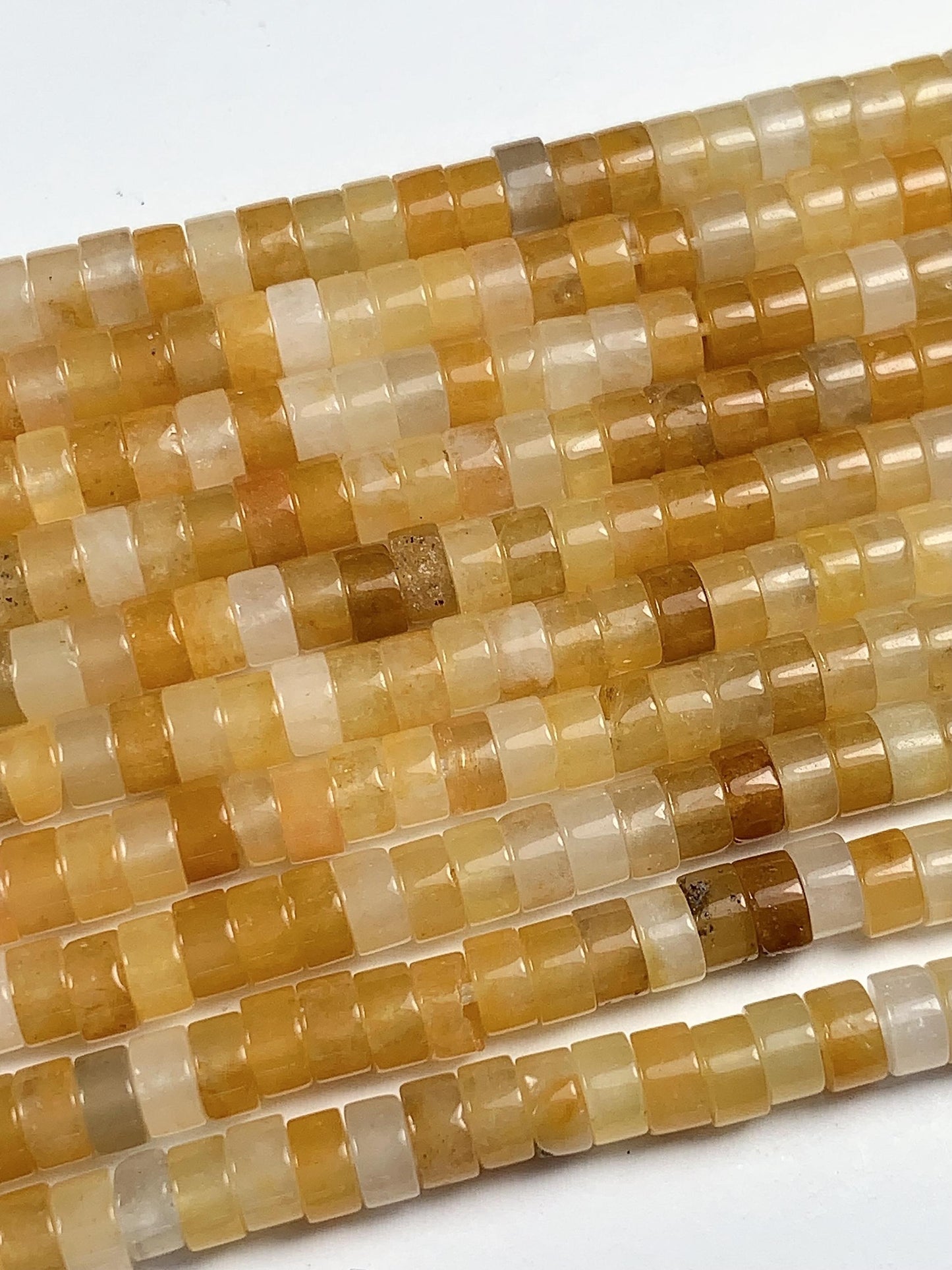 2x4mm oily luster with a hint of translucency Honey Yellow Jade Heishi Disc Beads 15" Strand