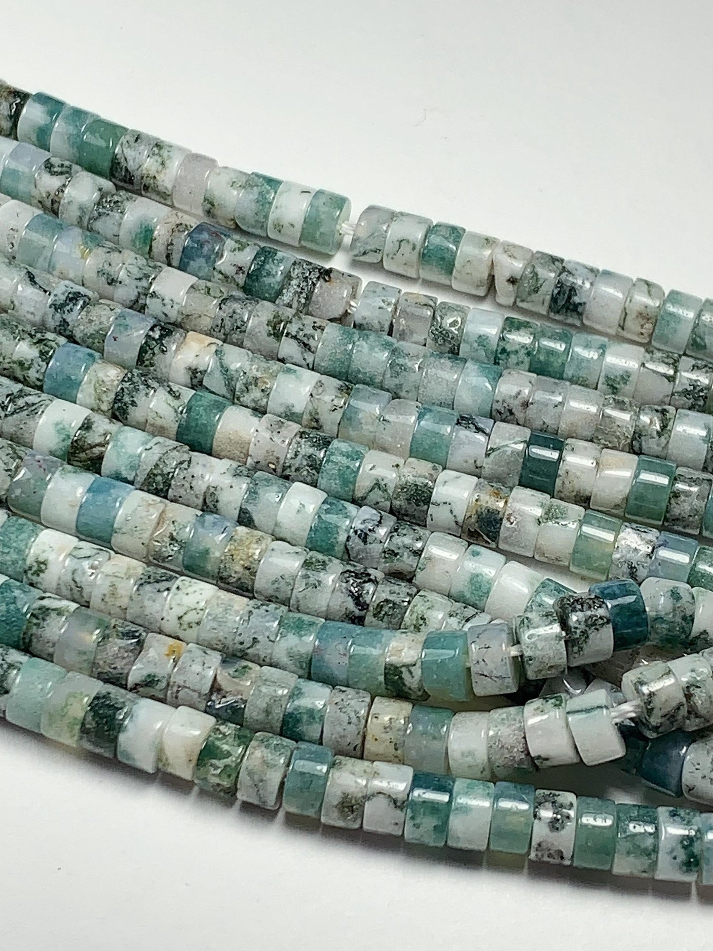 2x4mm  Natural Green Tree Agate Heishi Disc Beads 15" Strand