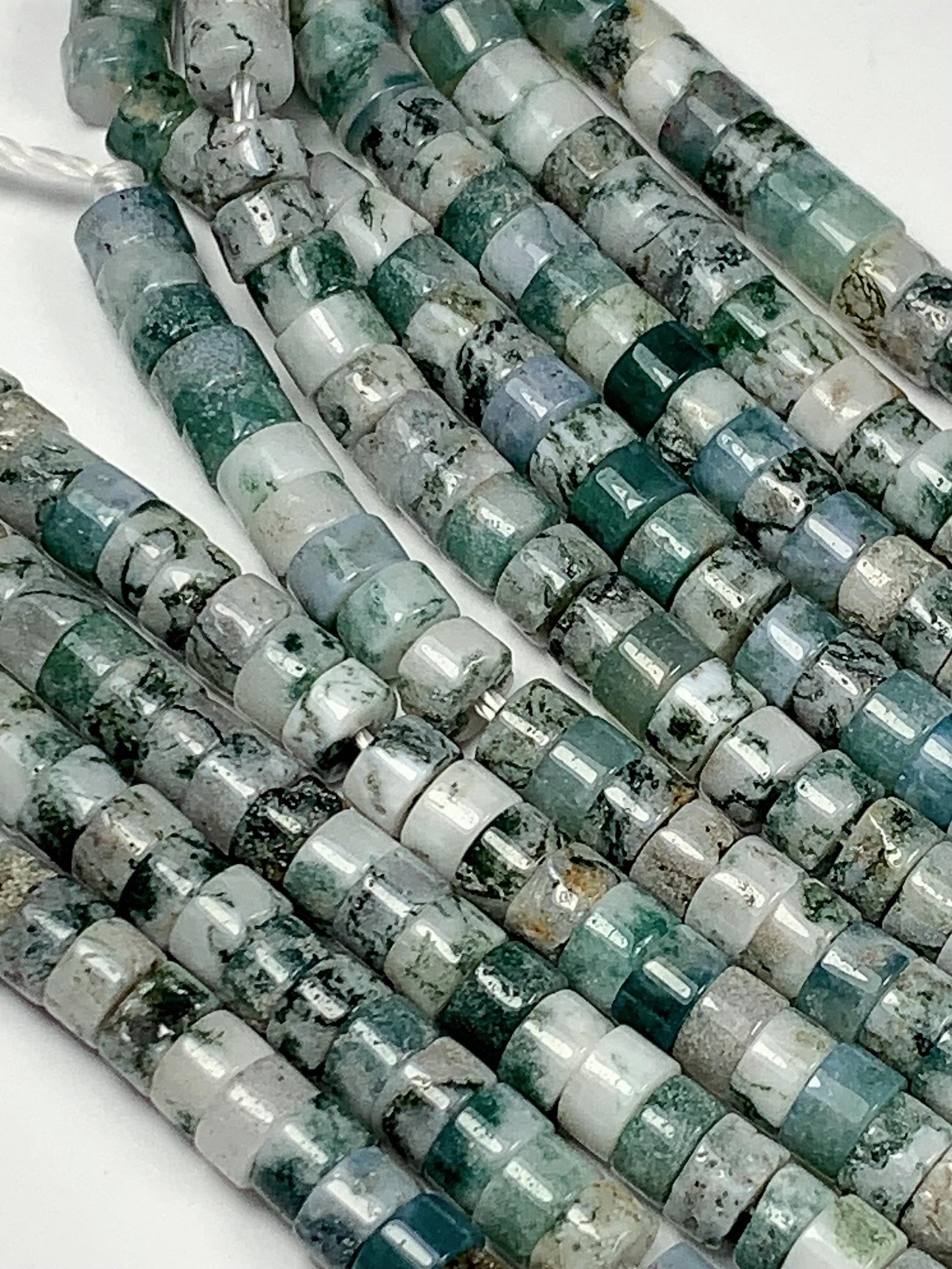 2x4mm  Natural Green Tree Agate Heishi Disc Beads 15" Strand