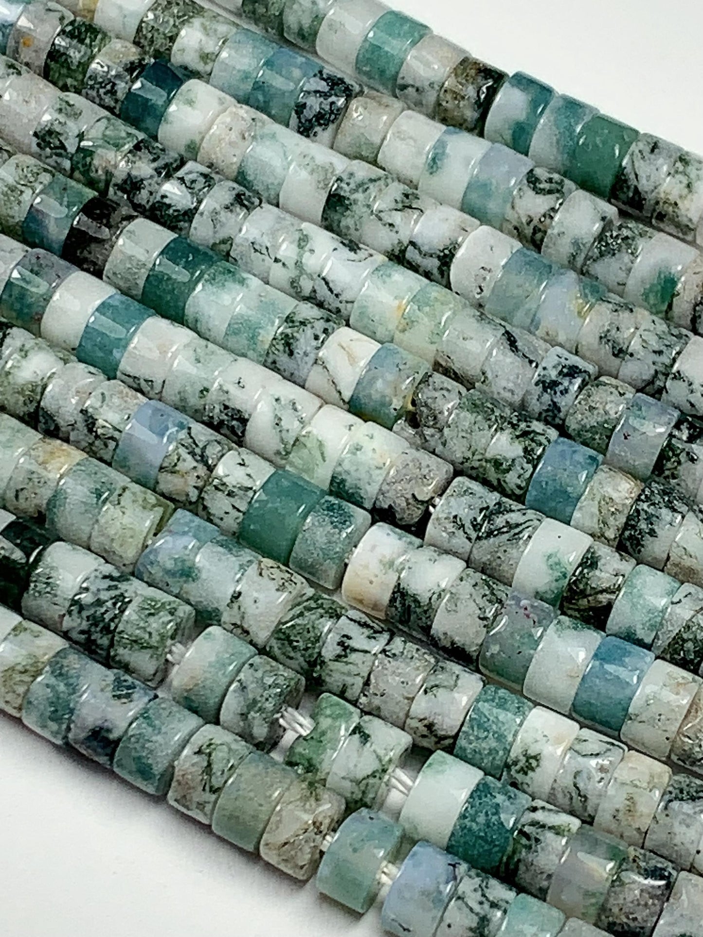 2x4mm  Natural Green Tree Agate Heishi Disc Beads 15" Strand