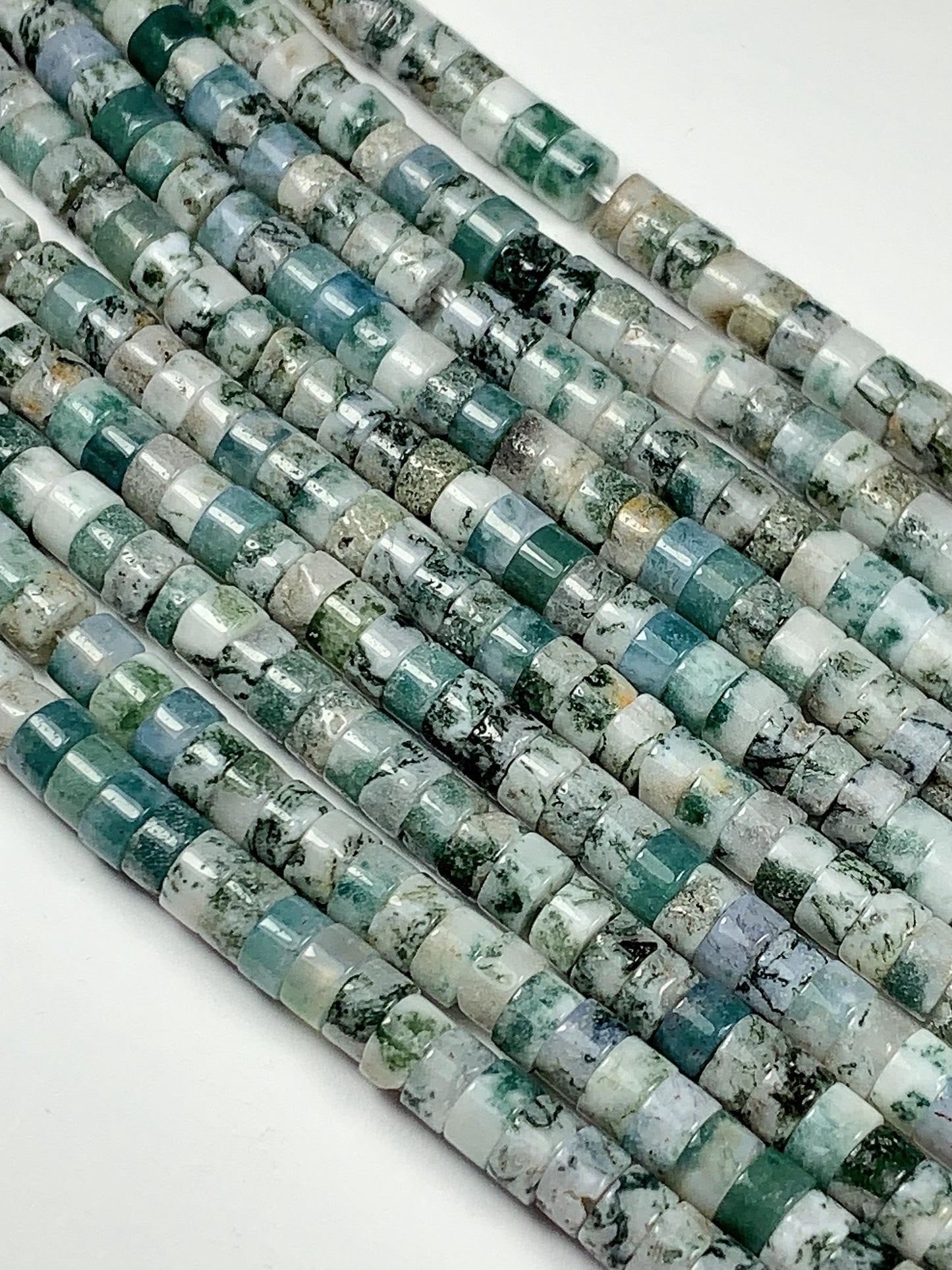 2x4mm  Natural Green Tree Agate Heishi Disc Beads 15" Strand