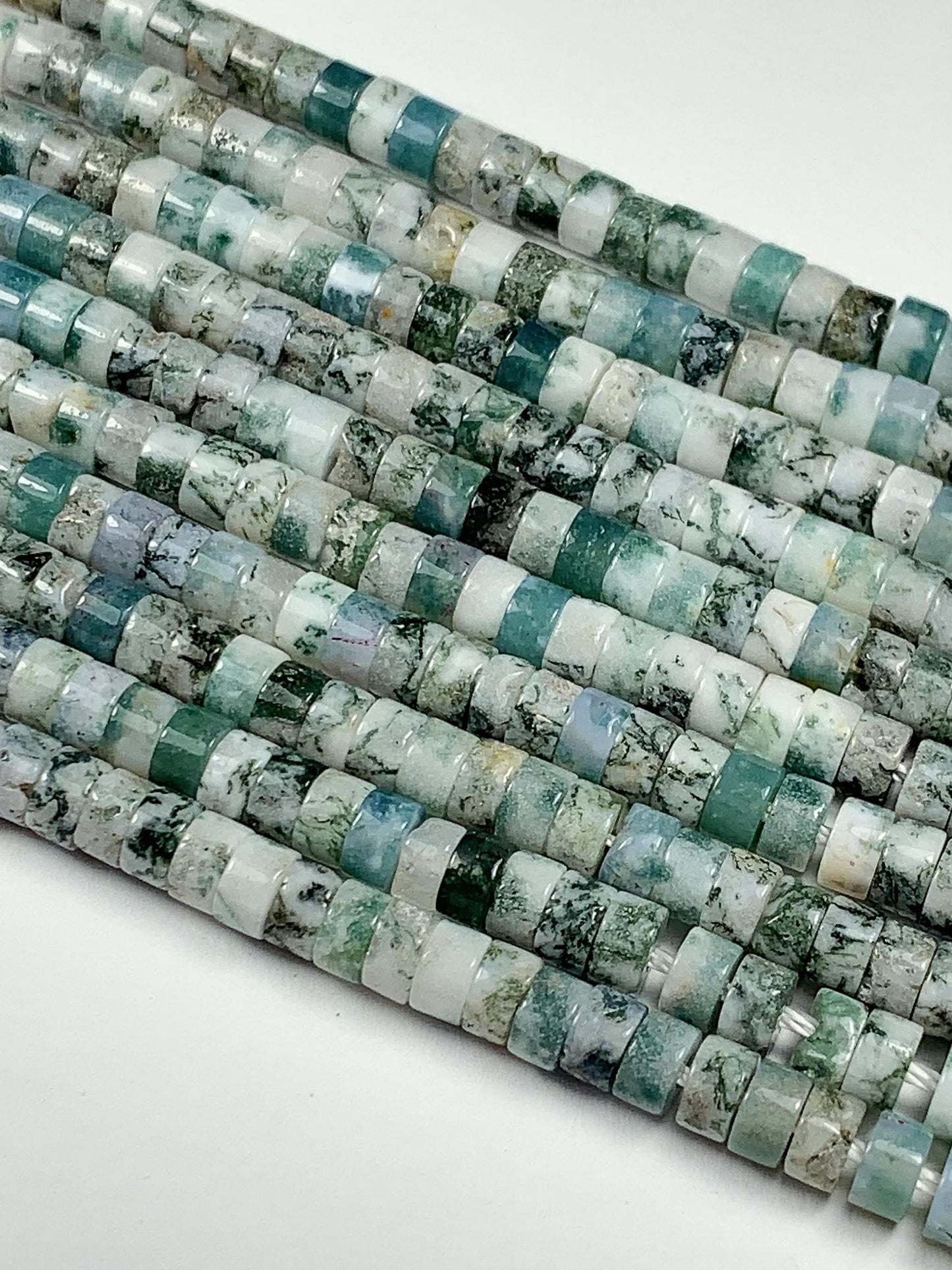 2x4mm  Natural Green Tree Agate Heishi Disc Beads 15" Strand