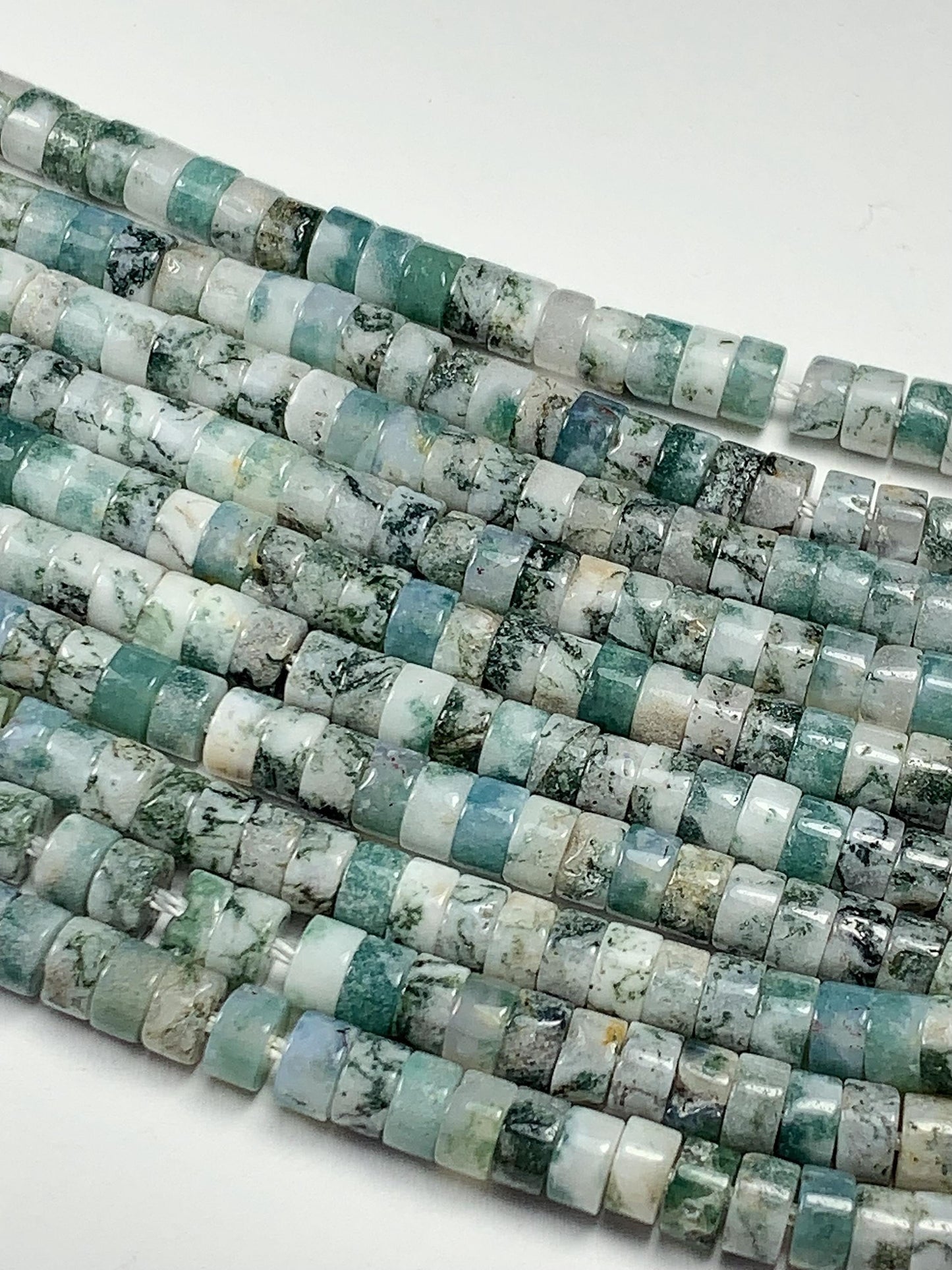 2x4mm  Natural Green Tree Agate Heishi Disc Beads 15" Strand