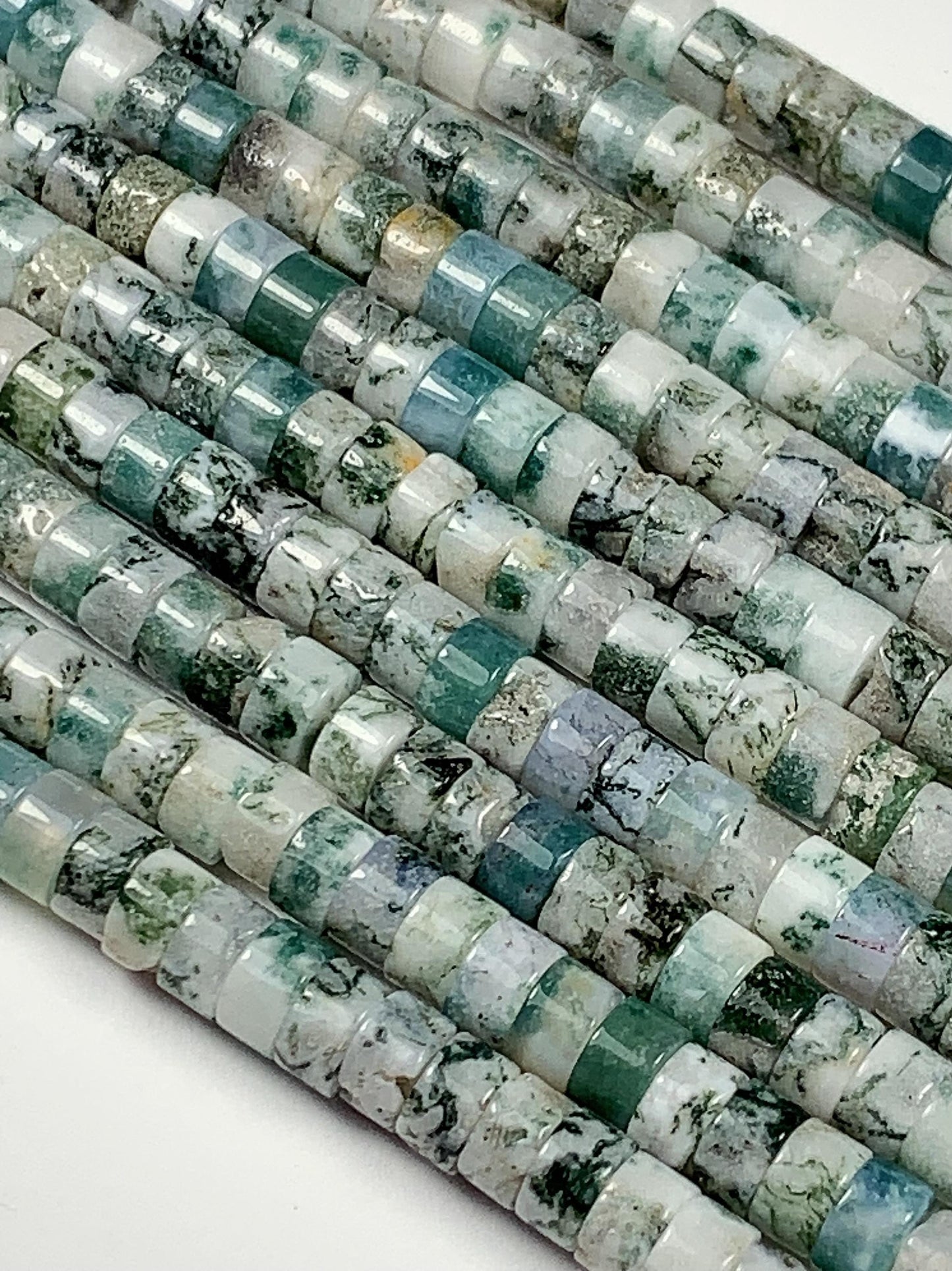 2x4mm  Natural Green Tree Agate Heishi Disc Beads 15" Strand