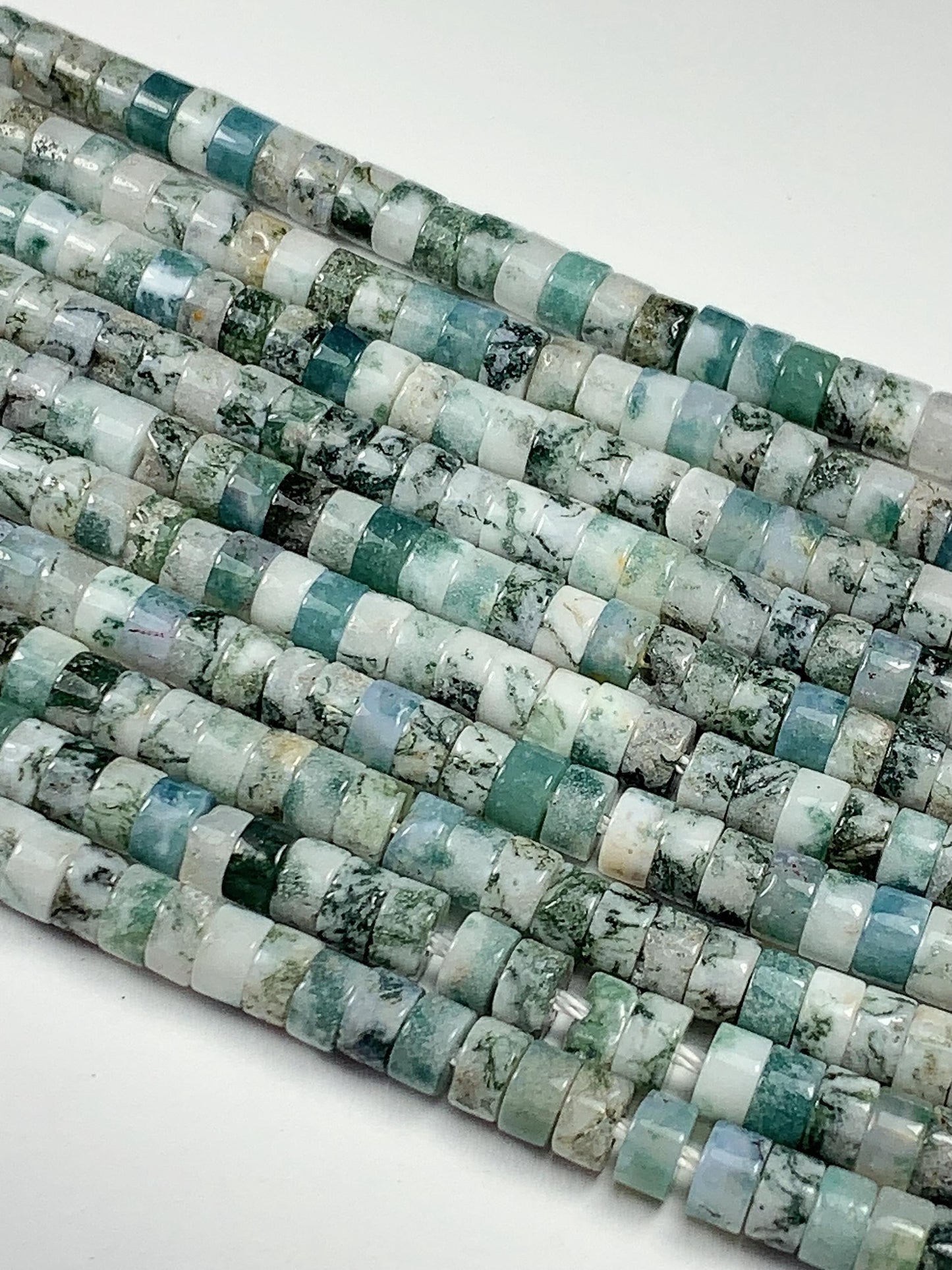 2x4mm  Natural Green Tree Agate Heishi Disc Beads 15" Strand