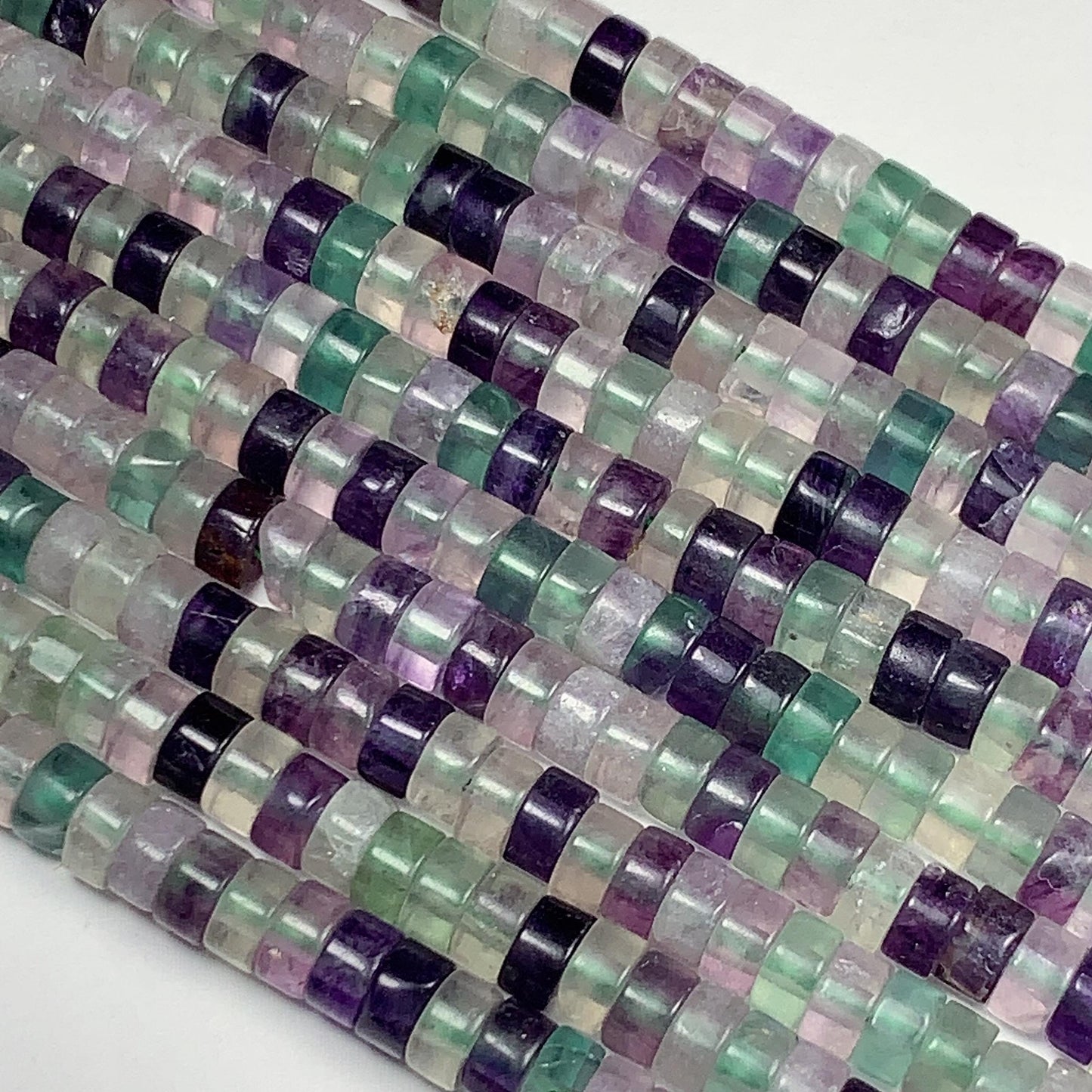 2x4mm Luster Translucent Natural Purple Green Clear Fluoride Heishi Disc Rondelle Beads 15.5" Strand