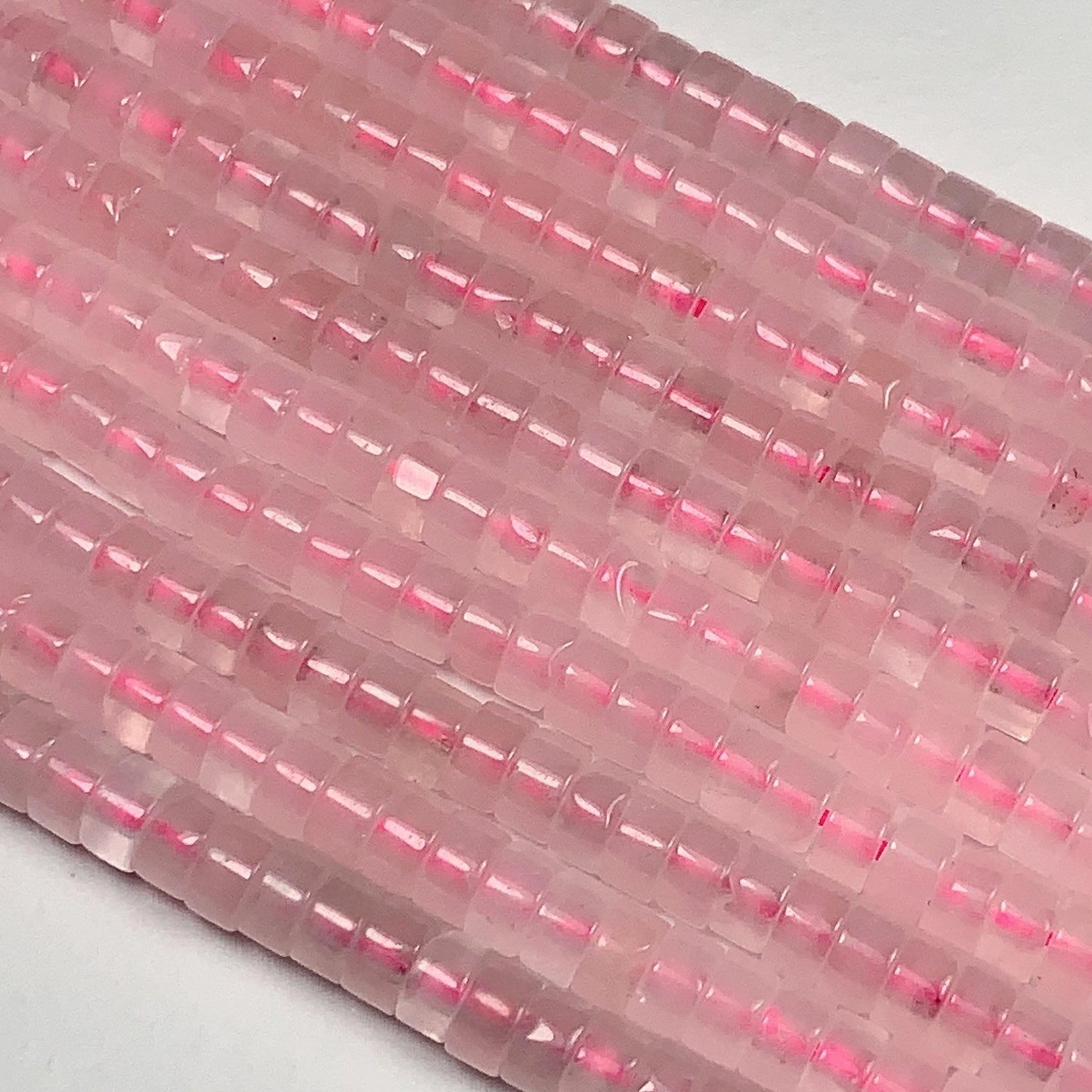 2x4mm Natural Translucent Light Pink Madagascar Rose Quartz Heishi Disc Beads 15 Strand