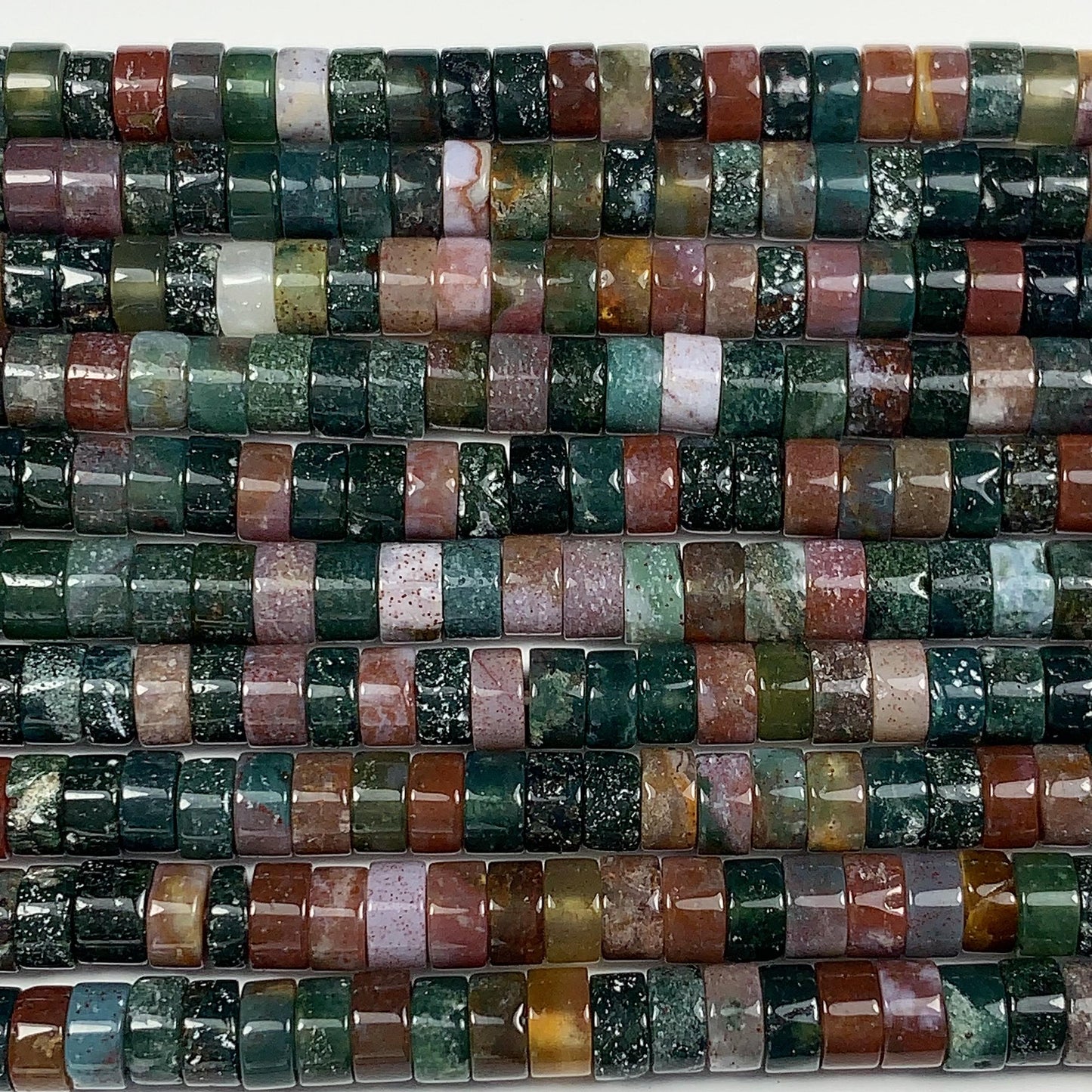 2x4mm  AAA Natural India Agate Heishi Disc Beads 15" Strand green red brown yellow rainbow