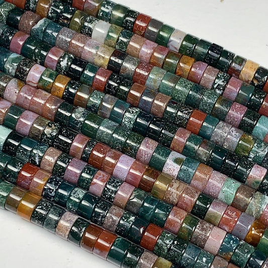 2x4mm  AAA Natural India Agate Heishi Disc Beads 15" Strand green red brown yellow rainbow