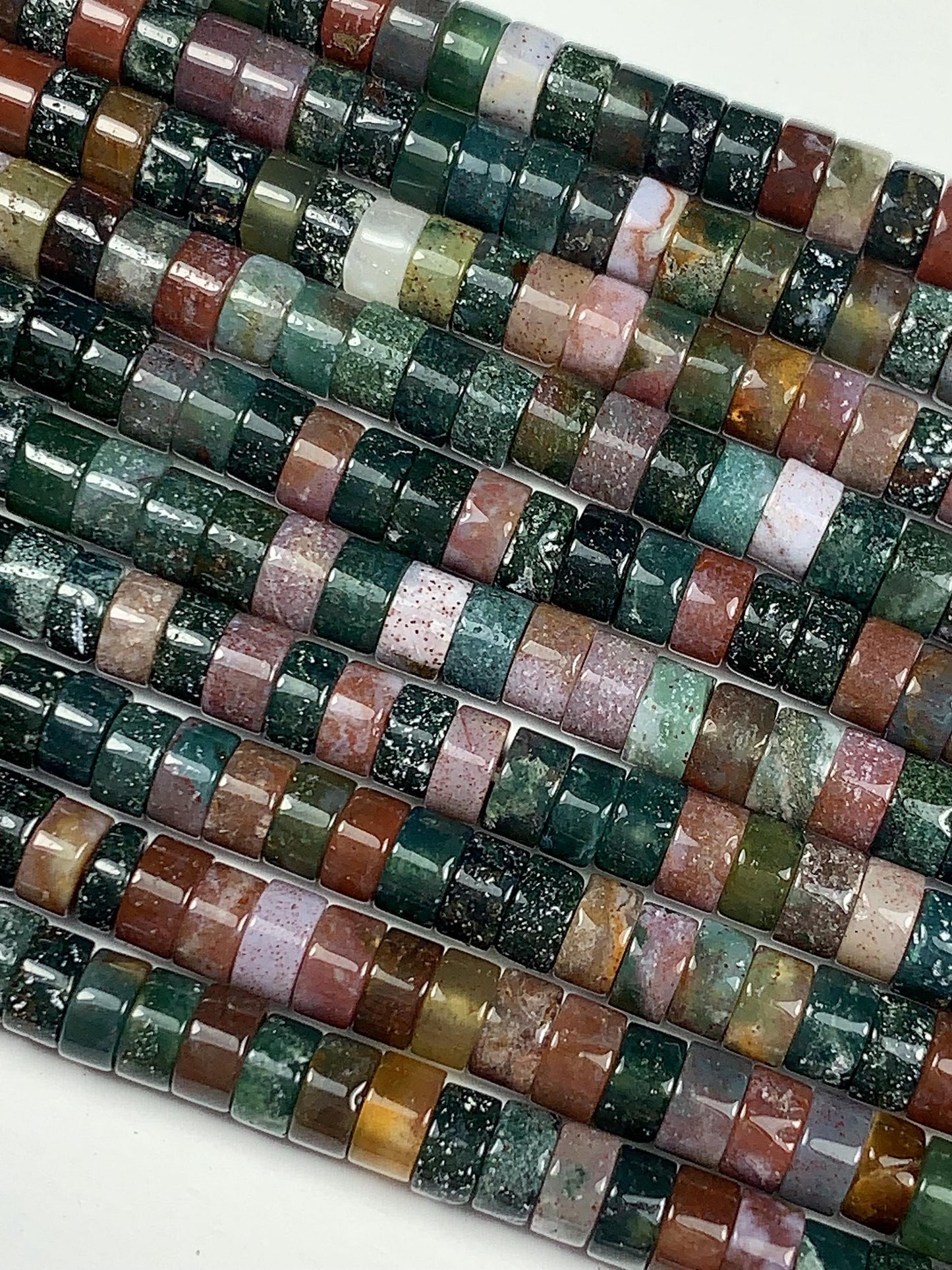 2x4mm  AAA Natural India Agate Heishi Disc Beads 15" Strand green red brown yellow rainbow