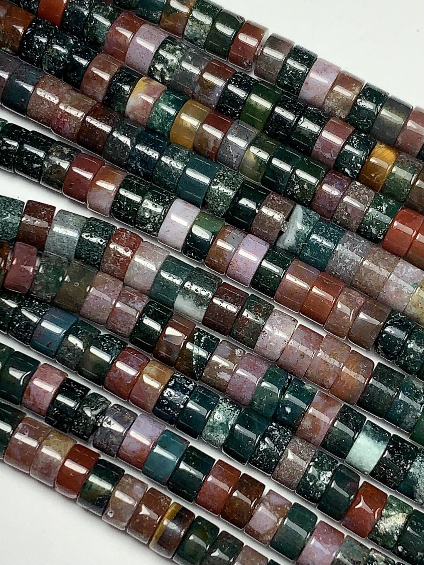 2x4mm  AAA Natural India Agate Heishi Disc Beads 15" Strand green red brown yellow rainbow