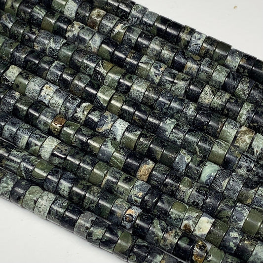2x4mm  AAA Natural Green Kambaba Jasper Heishi Disc Beads 15" Strand