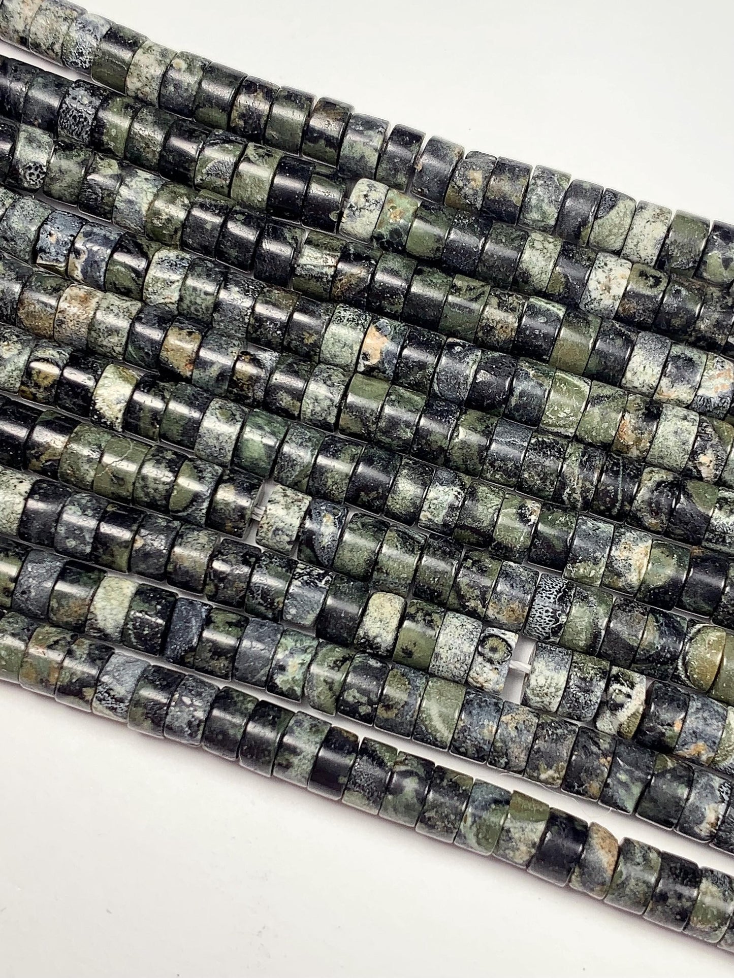 2x4mm  AAA Natural Green Kambaba Jasper Heishi Disc Beads 15" Strand