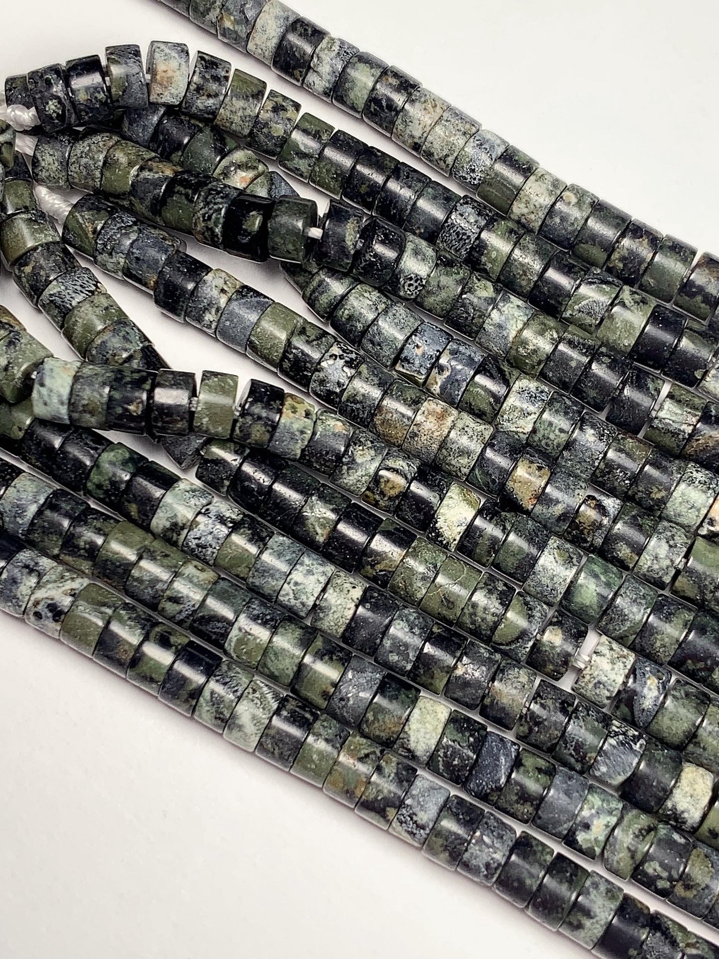 2x4mm  AAA Natural Green Kambaba Jasper Heishi Disc Beads 15" Strand