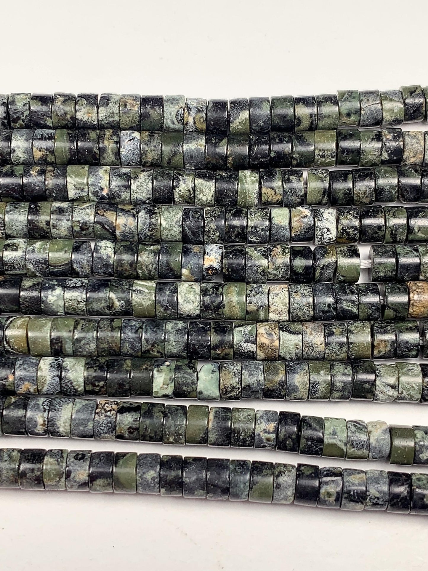 2x4mm  AAA Natural Green Kambaba Jasper Heishi Disc Beads 15" Strand