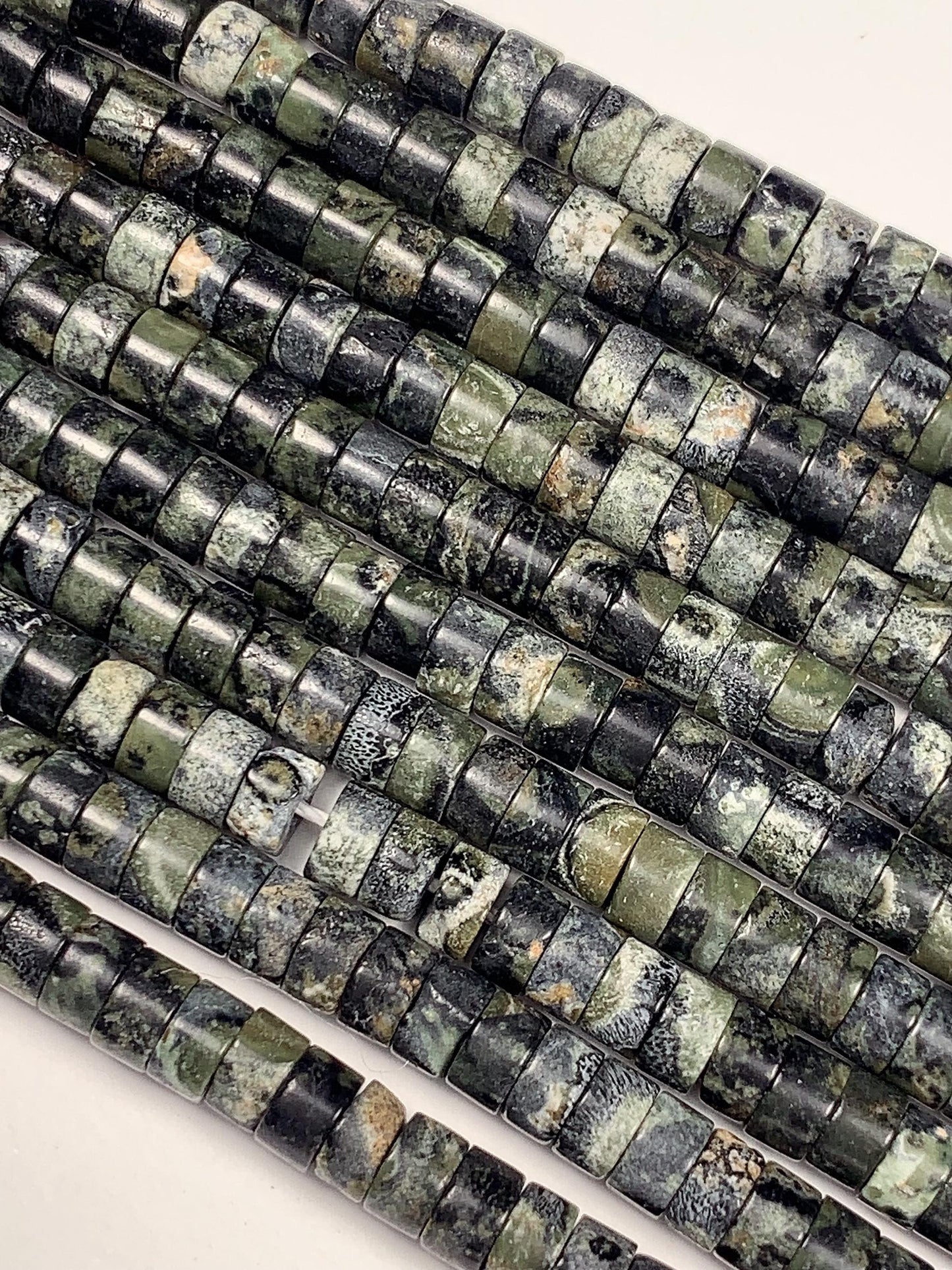 2x4mm  AAA Natural Green Kambaba Jasper Heishi Disc Beads 15" Strand