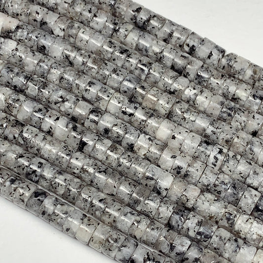 2x4mm  AAA Natural White Black Spot Feldspar Spacer Heishi Disc Beads 15" Strand Gemstone