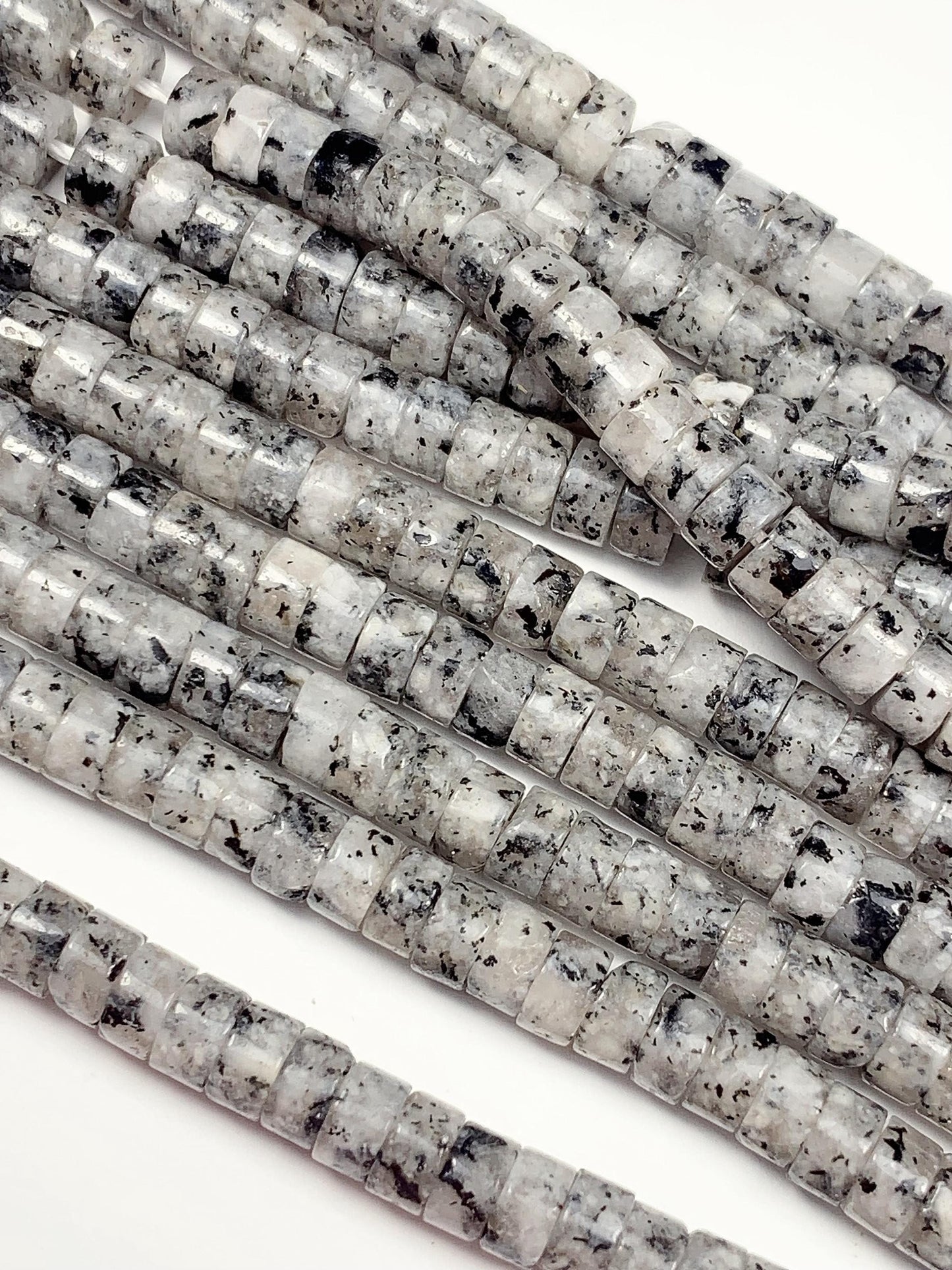 2x4mm  AAA Natural White Black Spot Feldspar Spacer Heishi Disc Beads 15" Strand Gemstone