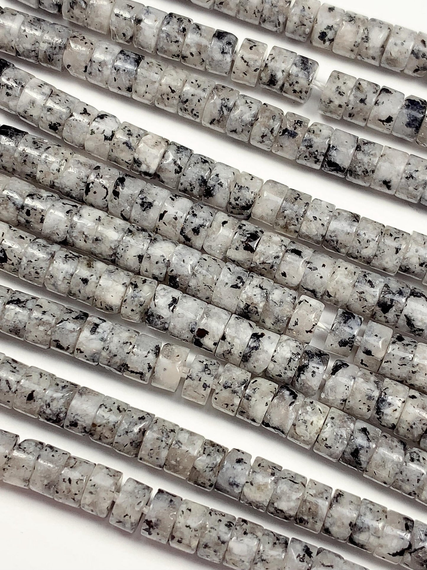 2x4mm  AAA Natural White Black Spot Feldspar Spacer Heishi Disc Beads 15" Strand Gemstone