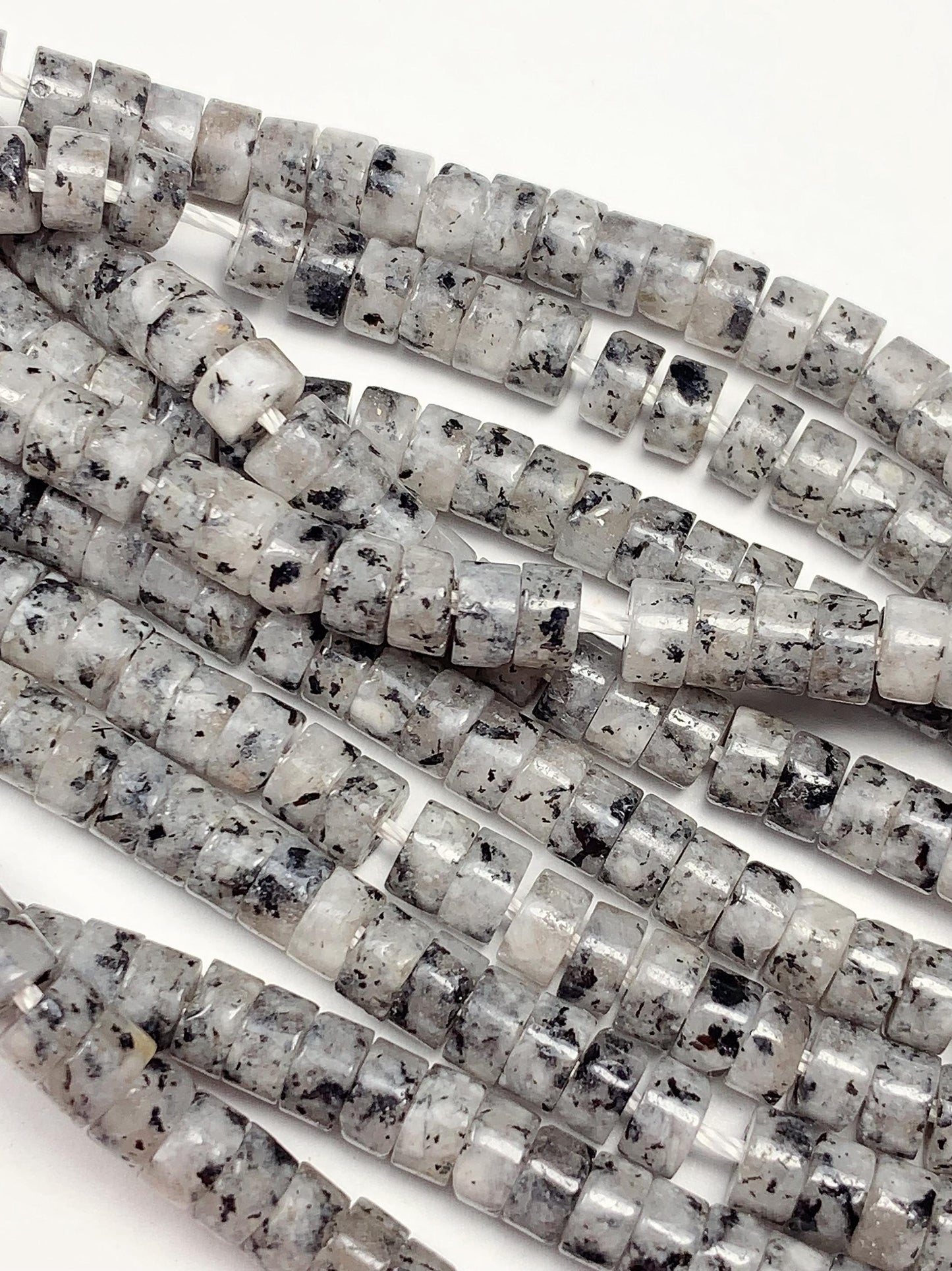 2x4mm  AAA Natural White Black Spot Feldspar Spacer Heishi Disc Beads 15" Strand Gemstone