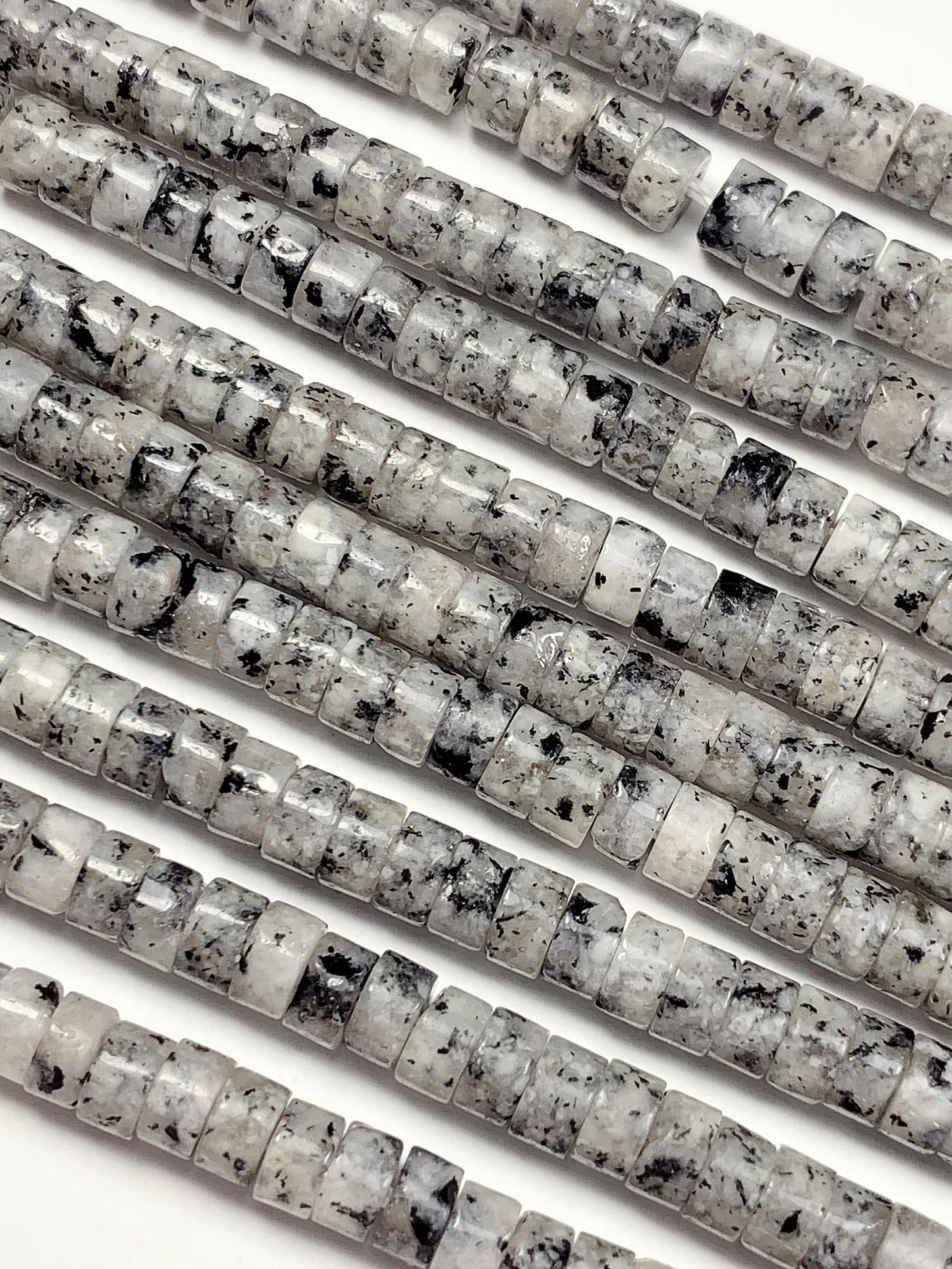 2x4mm  AAA Natural White Black Spot Feldspar Spacer Heishi Disc Beads 15" Strand Gemstone