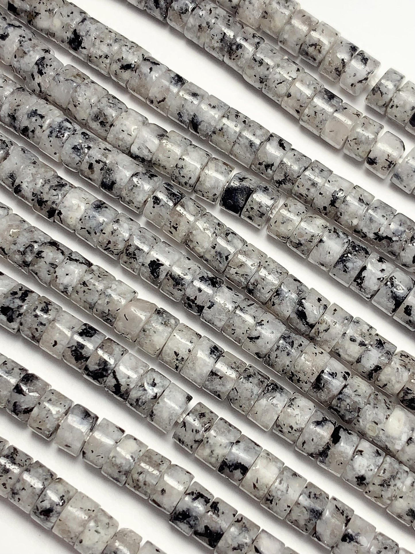 2x4mm  AAA Natural White Black Spot Feldspar Spacer Heishi Disc Beads 15" Strand Gemstone