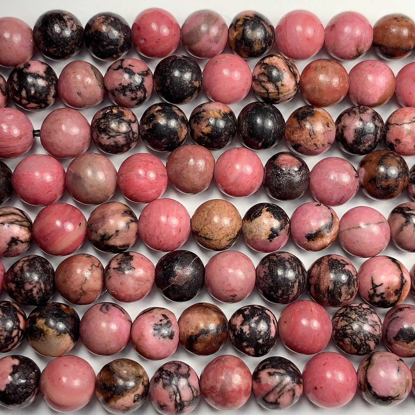 AAA Very Good Color Natural Black Pink Rhodonite Smooth Round Beads 15.5" Strand