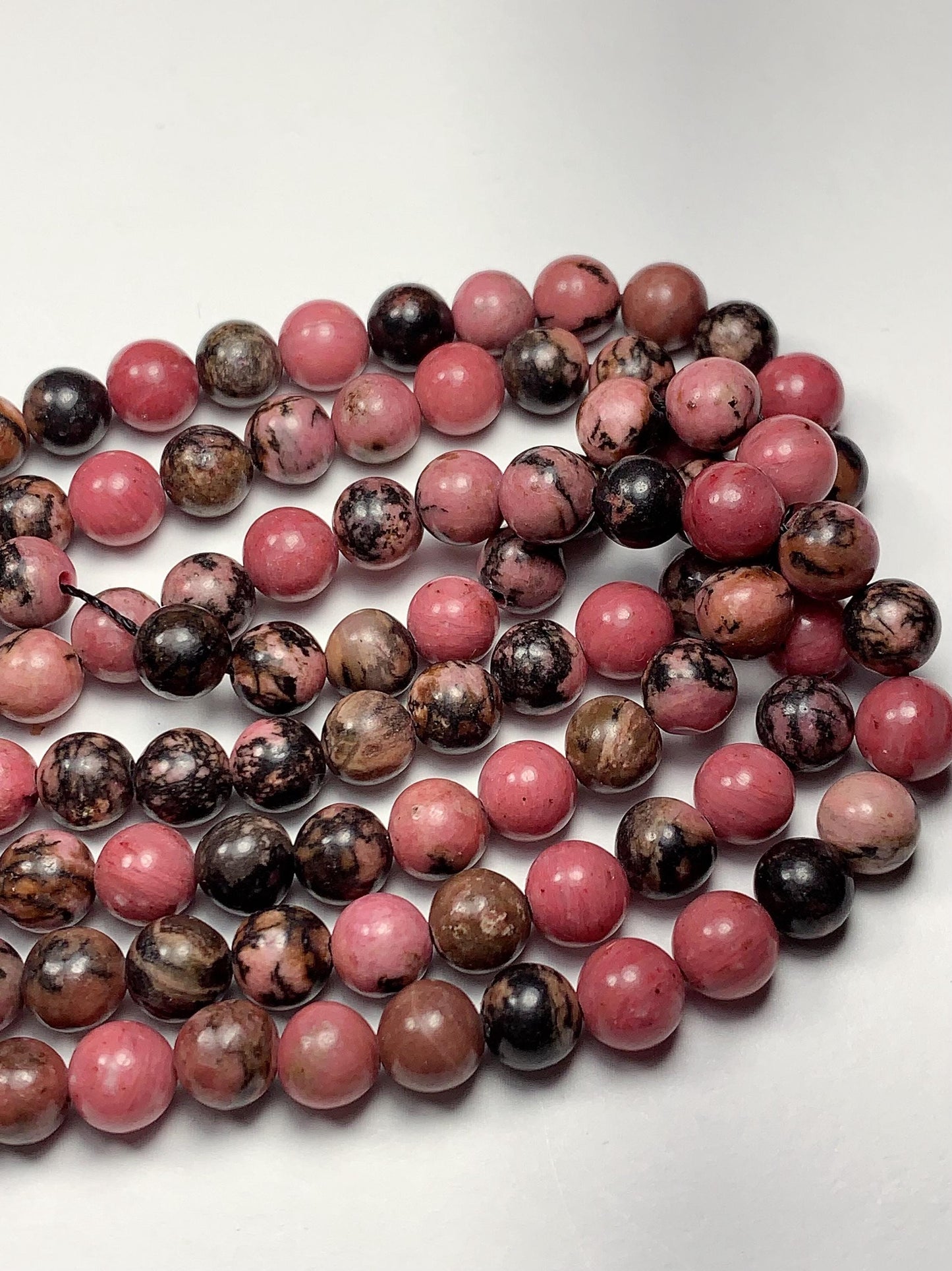 AAA Very Good Color Natural Black Pink Rhodonite Smooth Round Beads 15.5" Strand