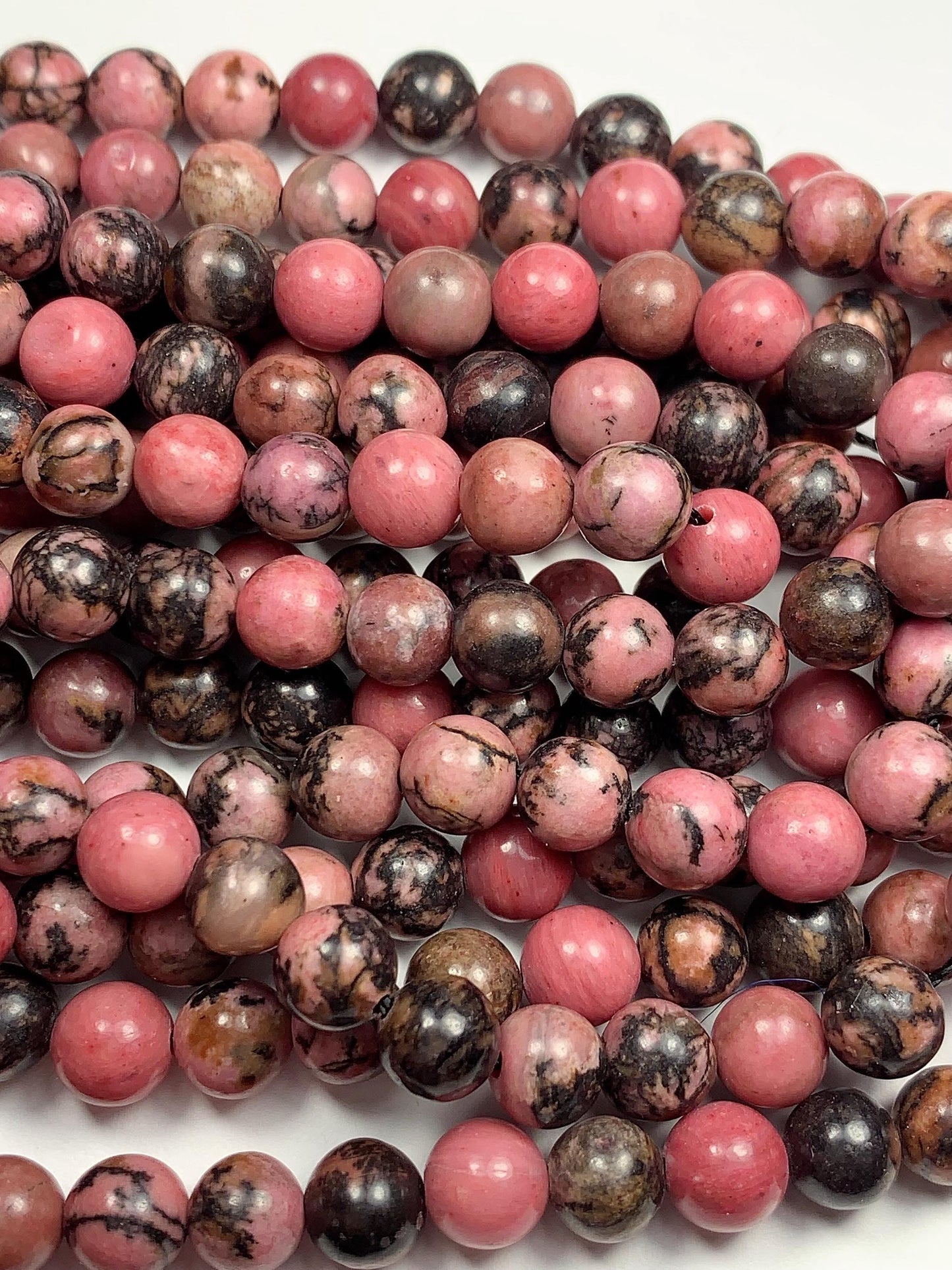 AAA Very Good Color Natural Black Pink Rhodonite Smooth Round Beads 15.5" Strand