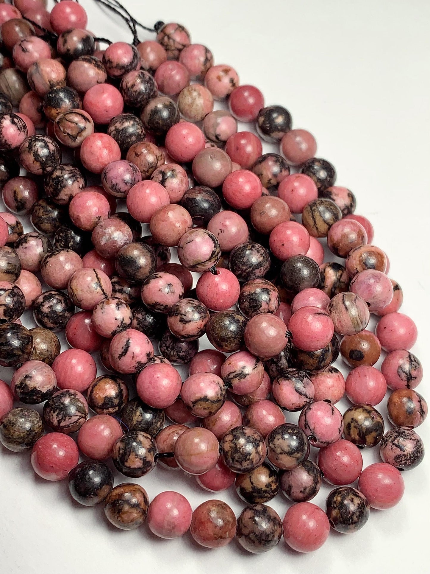 AAA Very Good Color Natural Black Pink Rhodonite Smooth Round Beads 15.5" Strand